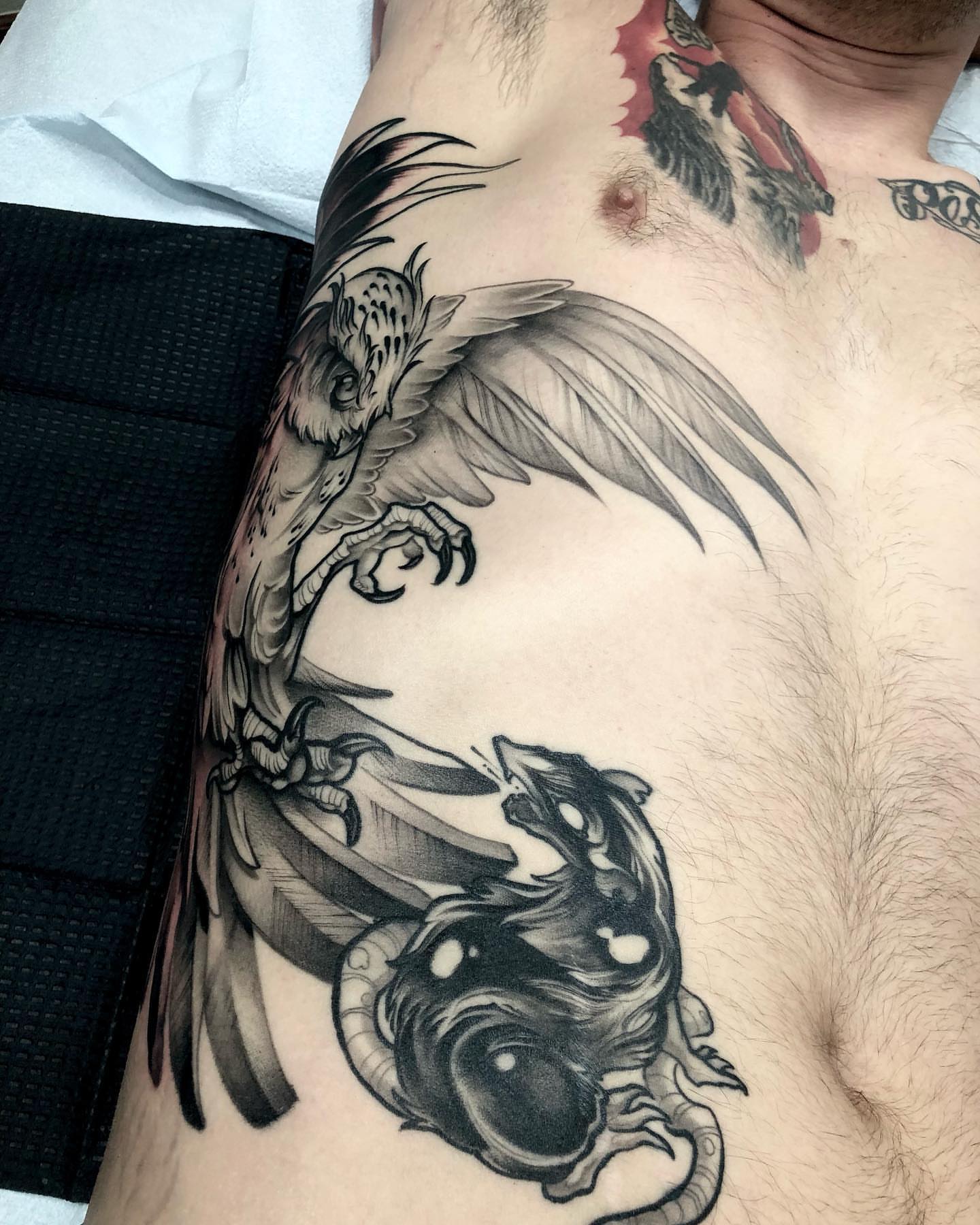 Tattoo by @aaronbtattoo — black_and_grey, realism