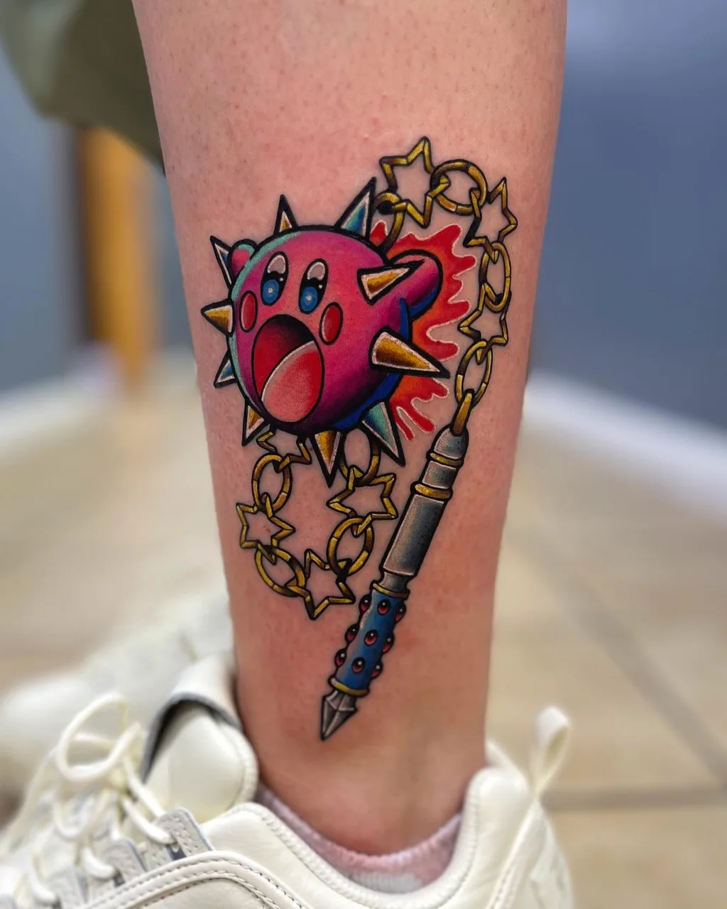 Chain chomp new school tattoo on the forearm by Adam Silfies