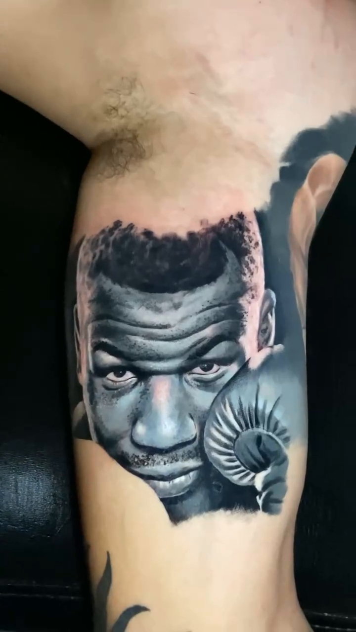 Mike Tyson portrait realism tattoo by Bishop Tattoo