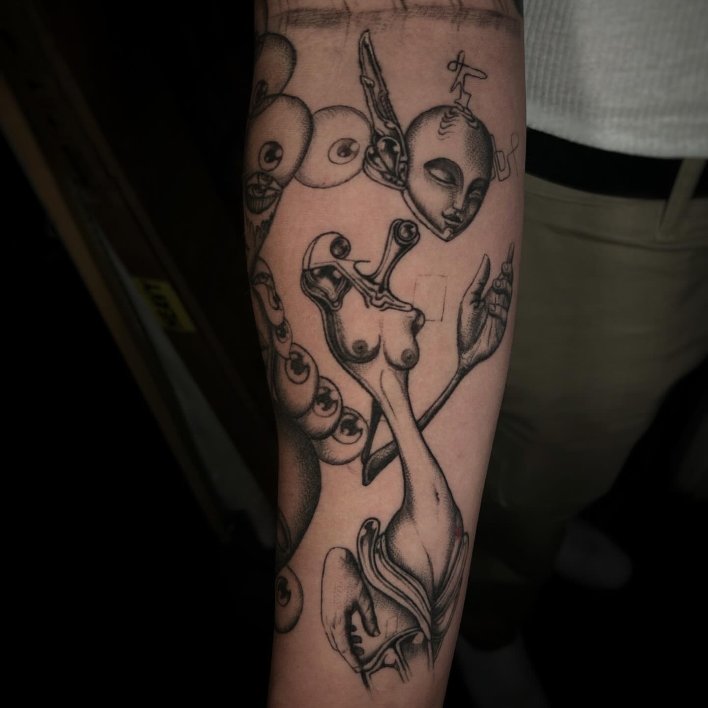Tattoo by @beingtattoos — dotwork, surrealism