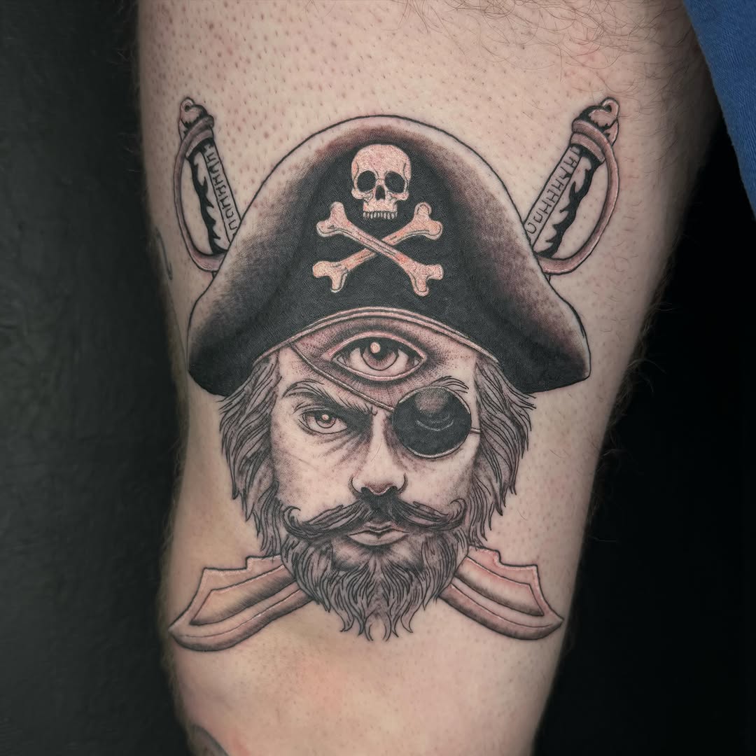 Pirate captain realism tattoo on the forearm by @inkedbybanti