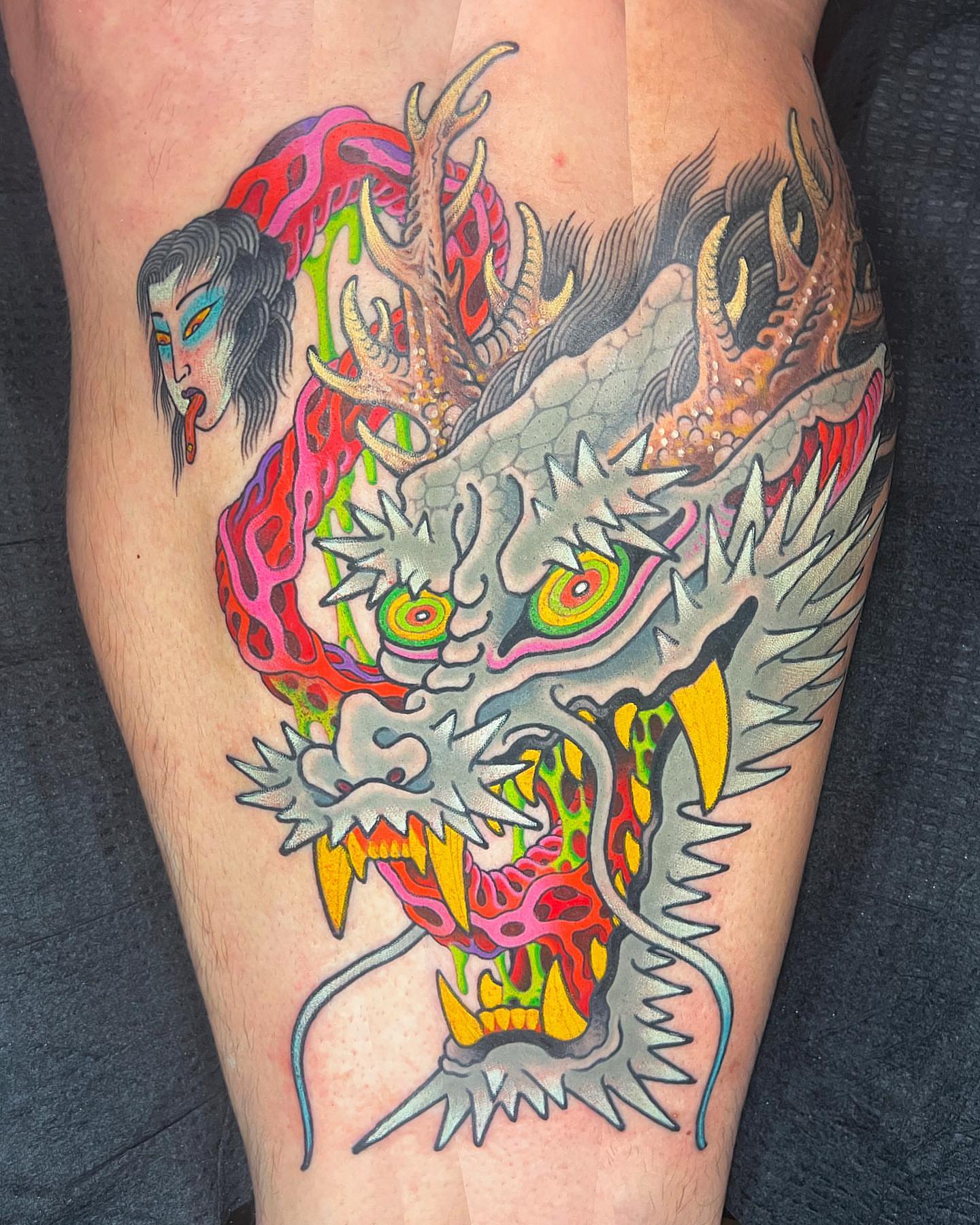 Dragon and woman japanese irezumi tattoo on the thigh by ๐ฎ๐๐๐ ๐ญ๐๐๐