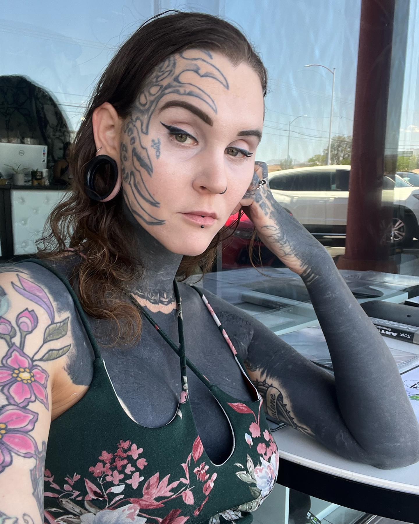 Face black and grey tattoo by Stacy Lavette