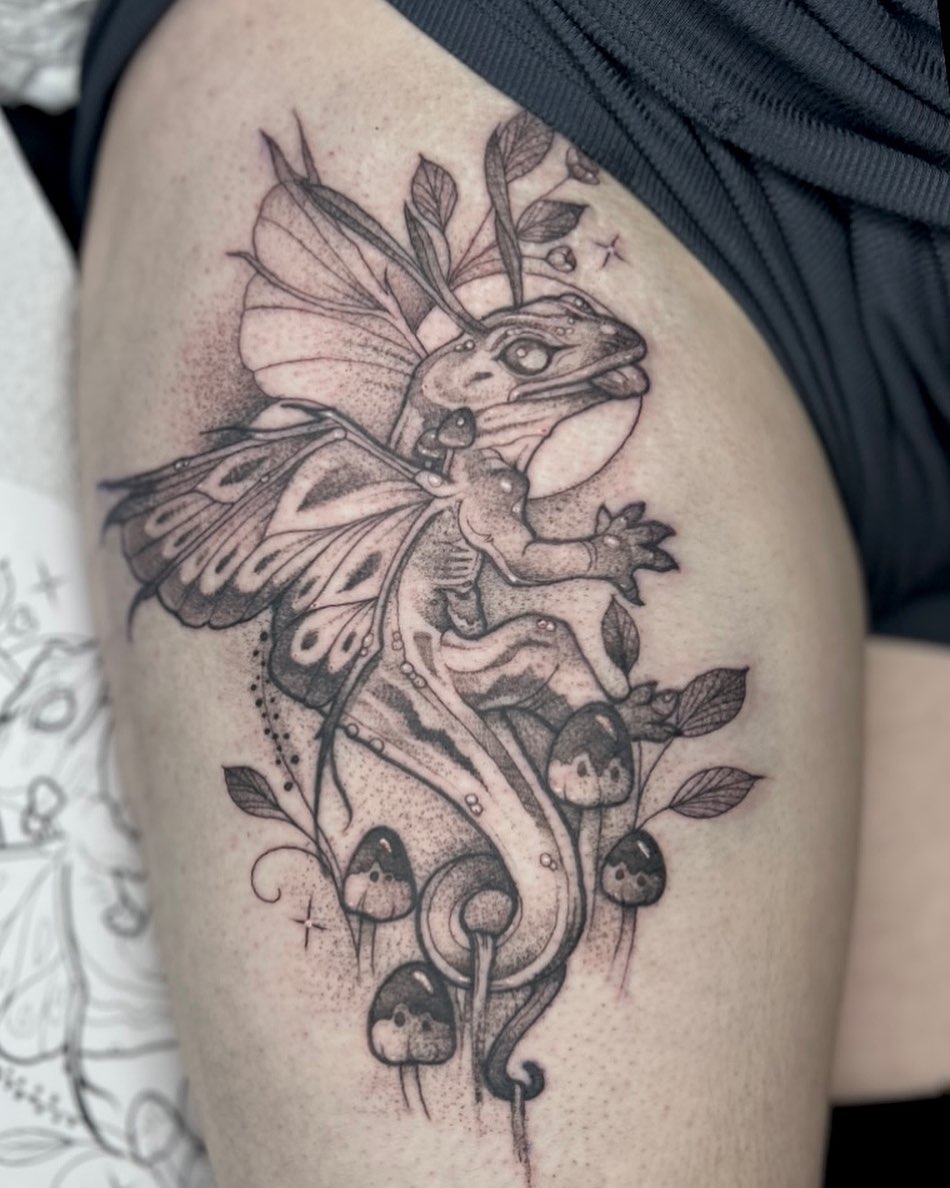 Tattoo by @lovelytattooing — dotwork, black_and_grey