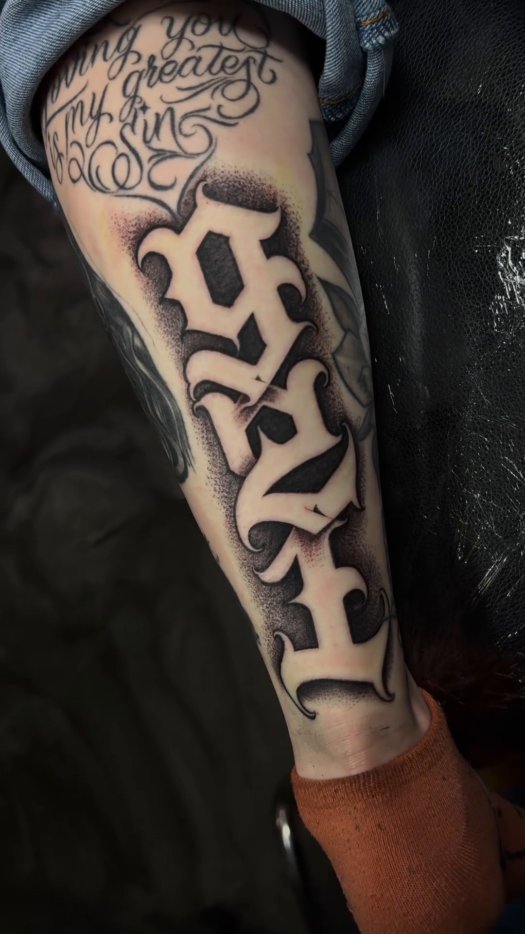 Tattoo by @ironeyestattoo — lettering_script, black_and_grey