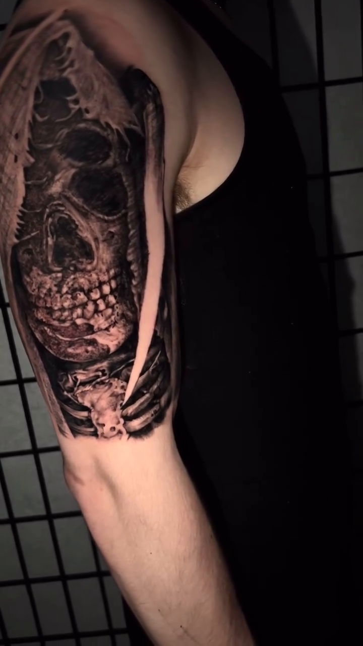 Grim Reaper skull dark realism tattoo by Matthew Diaz
