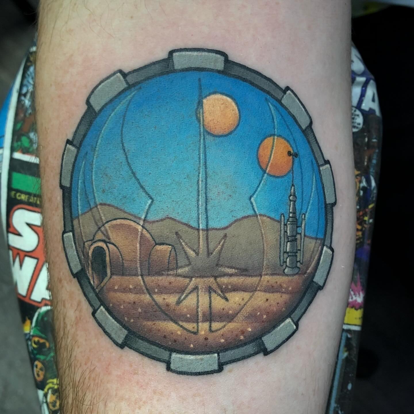 Desert landscape realism tattoo on the forearm by Chris Sparks, I just go by Sparks.