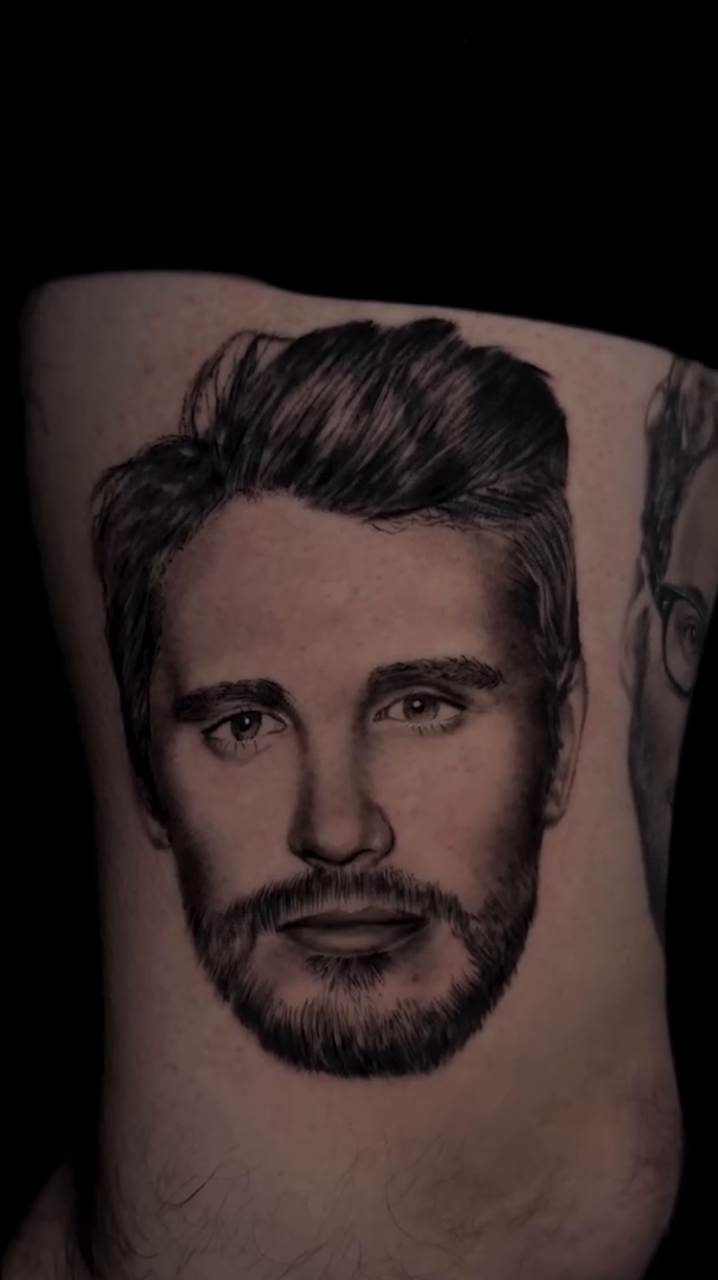 Portrait of a man realism tattoo by Jacob Martin, Toledo, Ohio