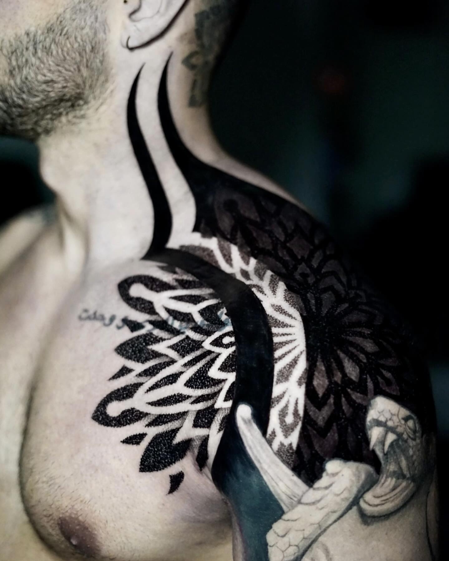 Geometric mandala dotwork tattoo on the shoulder by Luis Gil