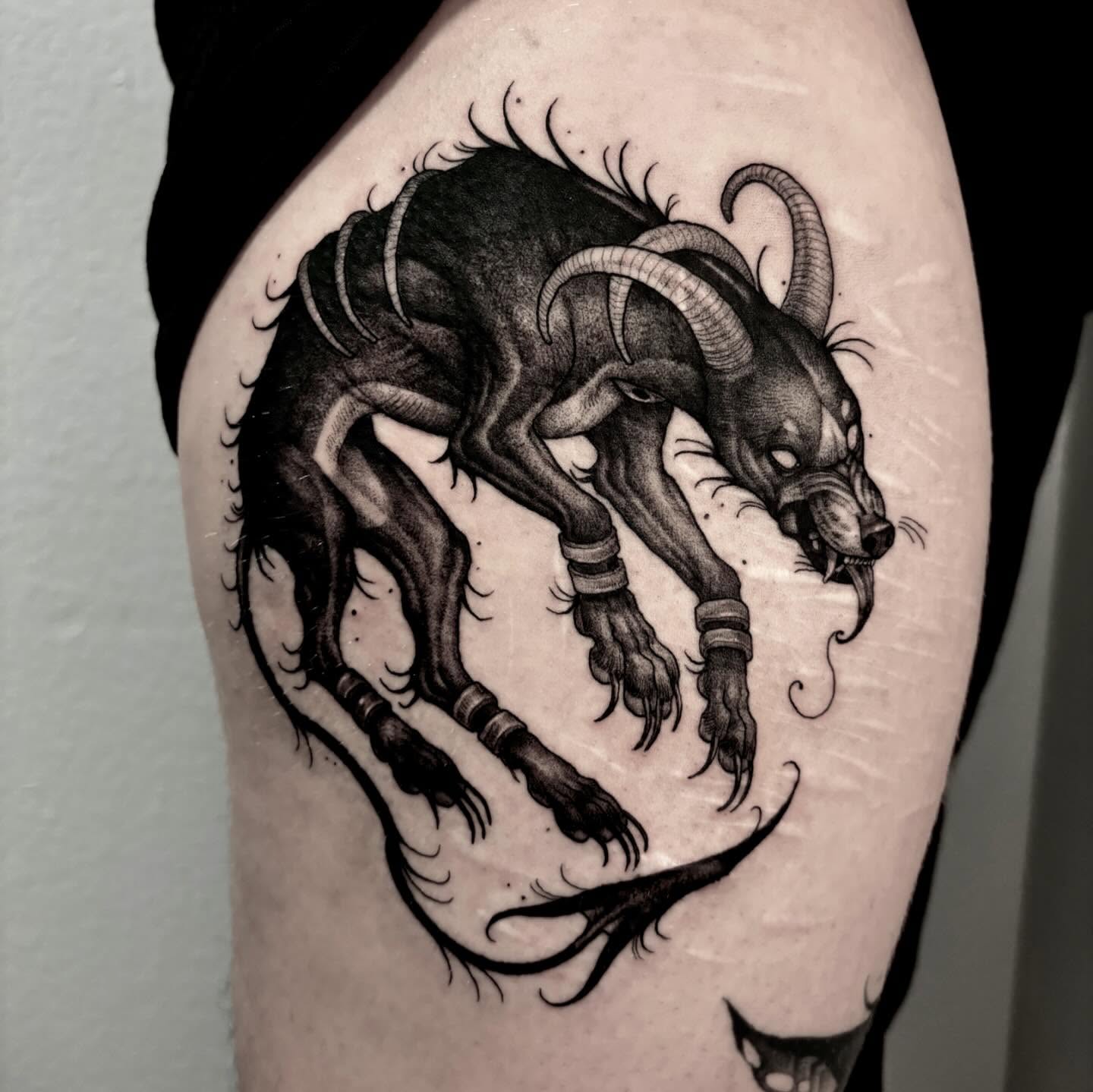 Tattoo by @crvbcore — black_and_grey