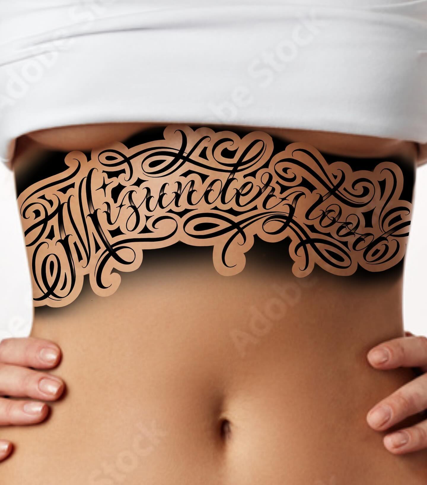 Script lettering lettering script tattoo on the torso by Blake