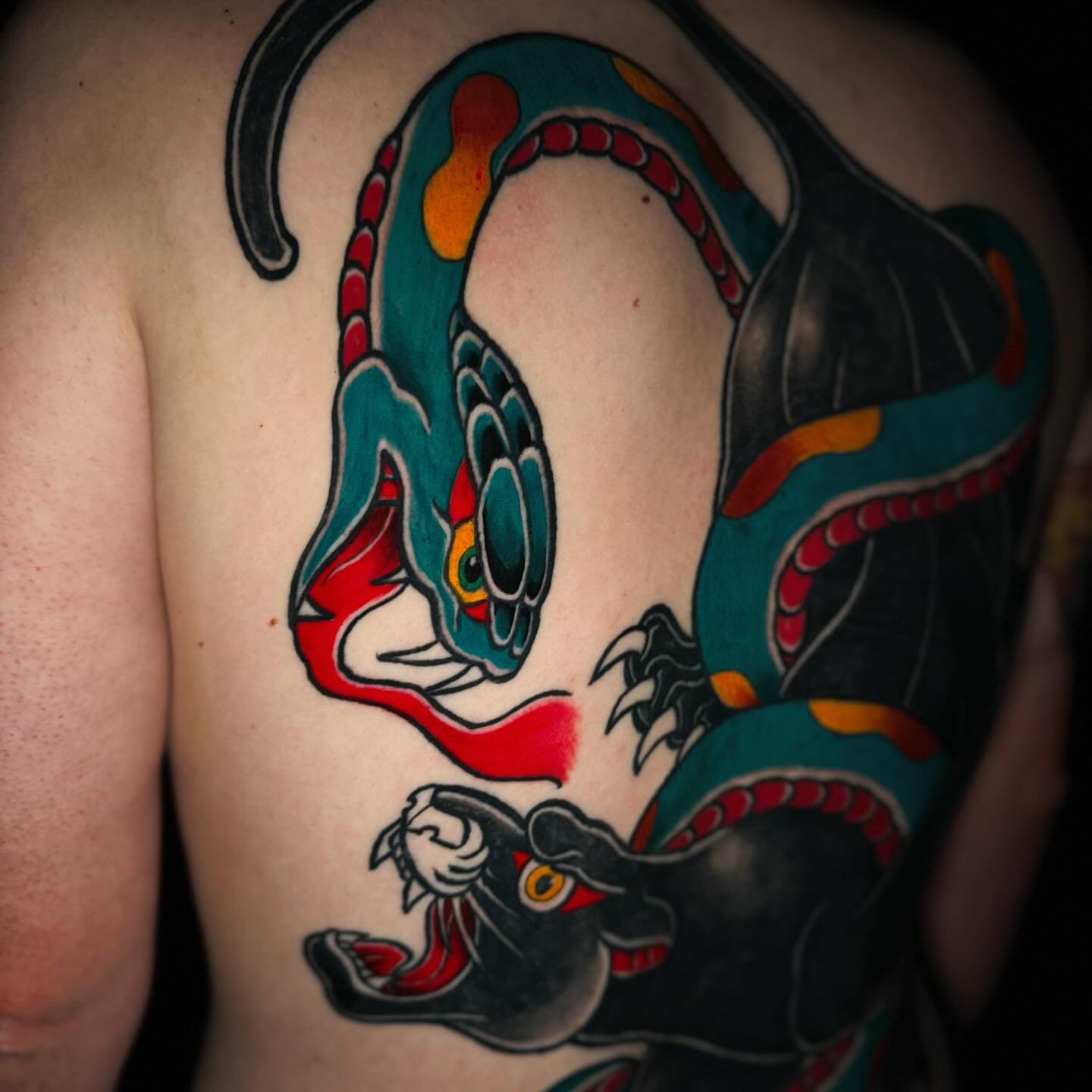Snake American traditional tattoo on the shoulder by ๐๐๐๐พ๐ - (่พ็ๅ
)