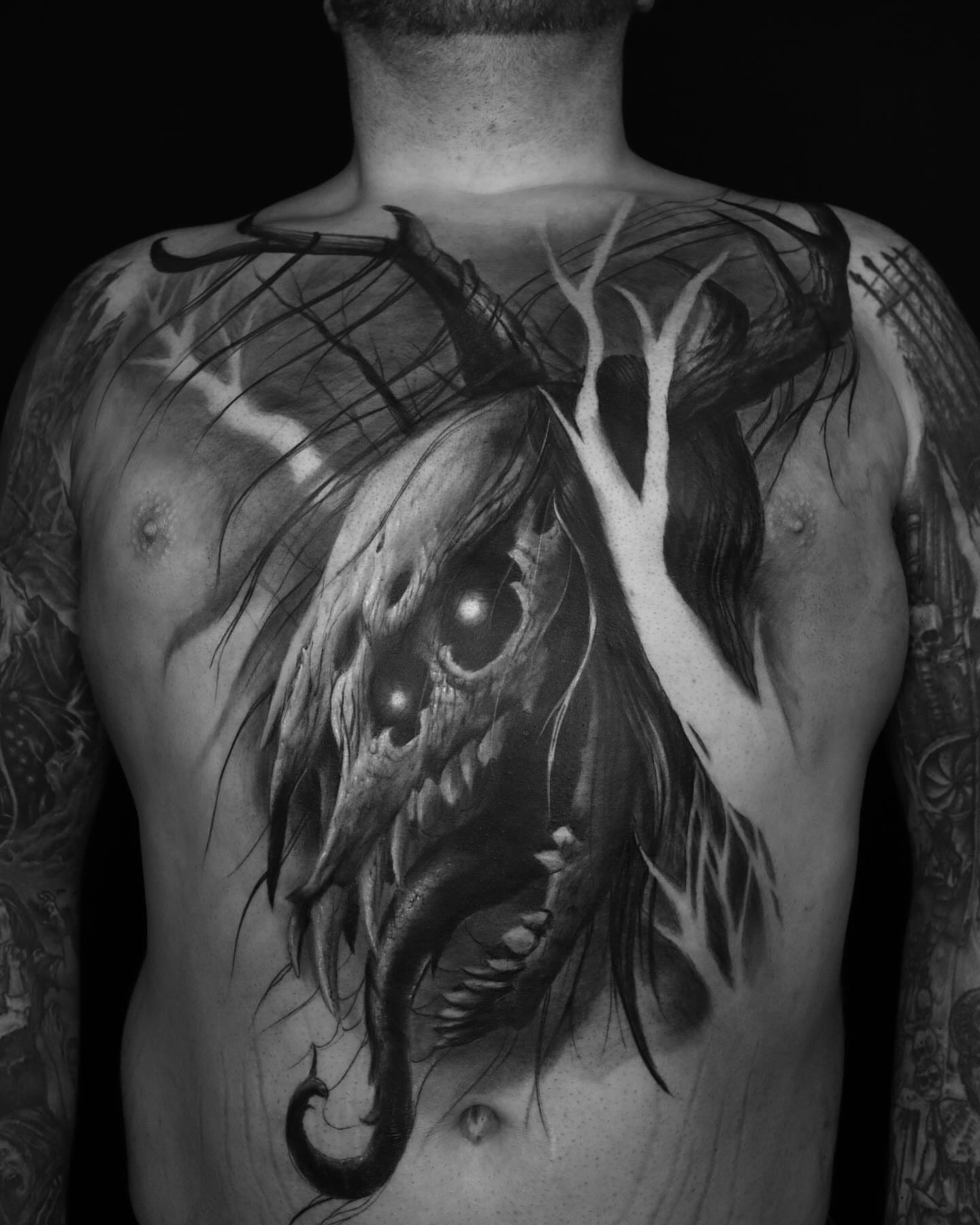 Tattoo by @dustinburtart — dark_realism, black_and_grey