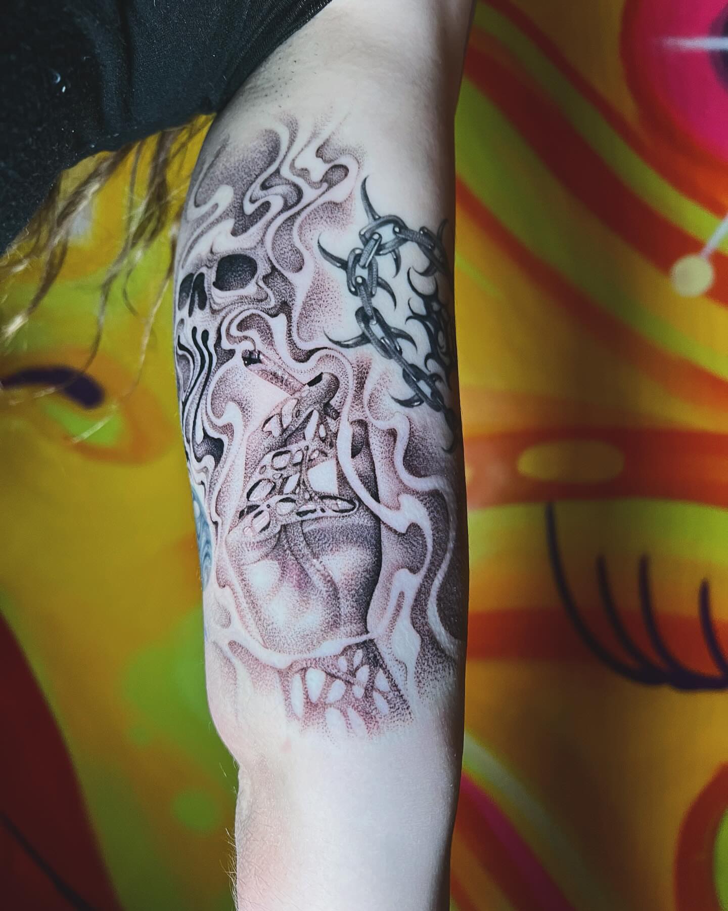 Skull and chain dotwork tattoo on the forearm by ๐ค ๐๐๐๐๐๐ ๐ค
