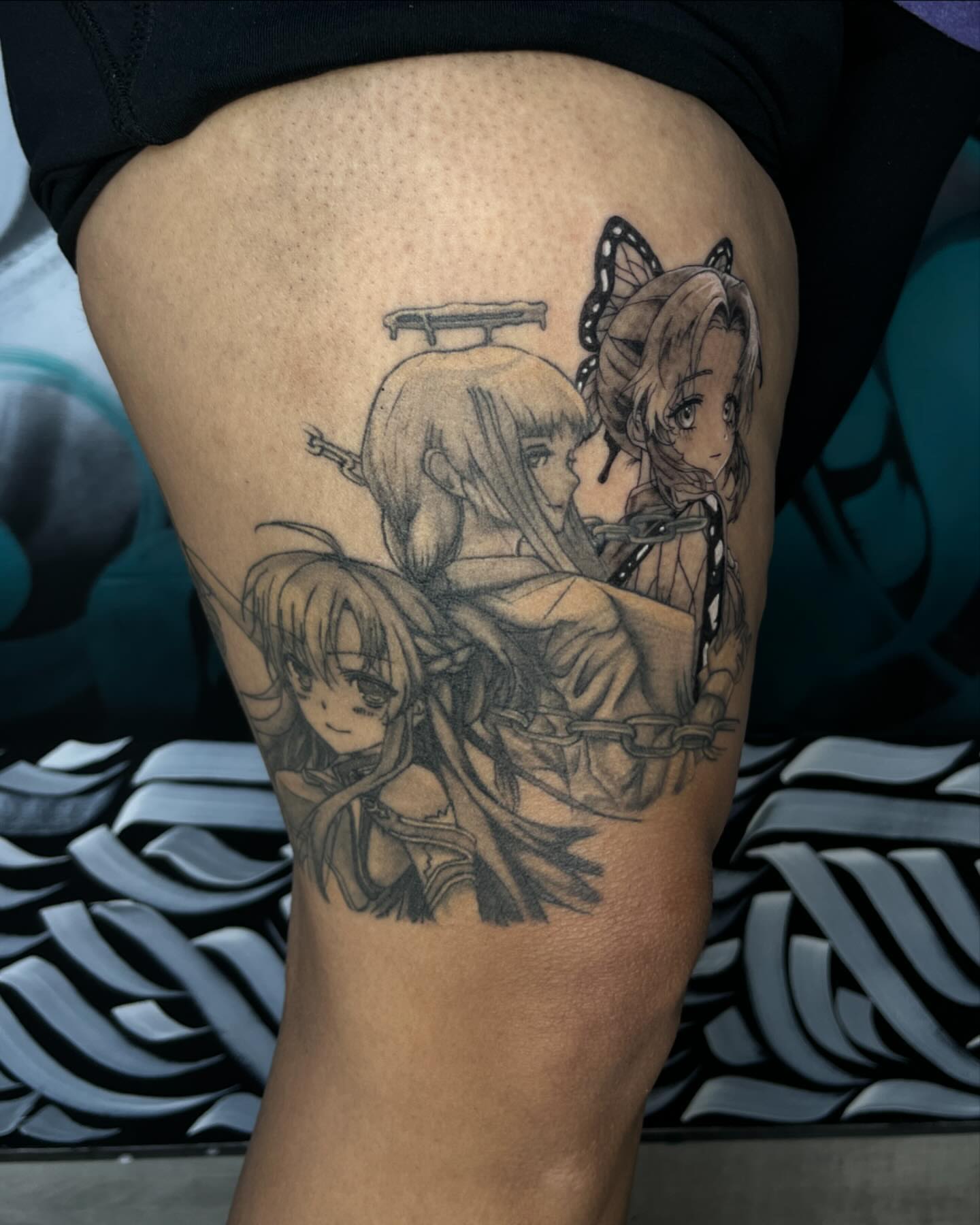 Tattoo by @inkedbycahela — anime, black_and_grey