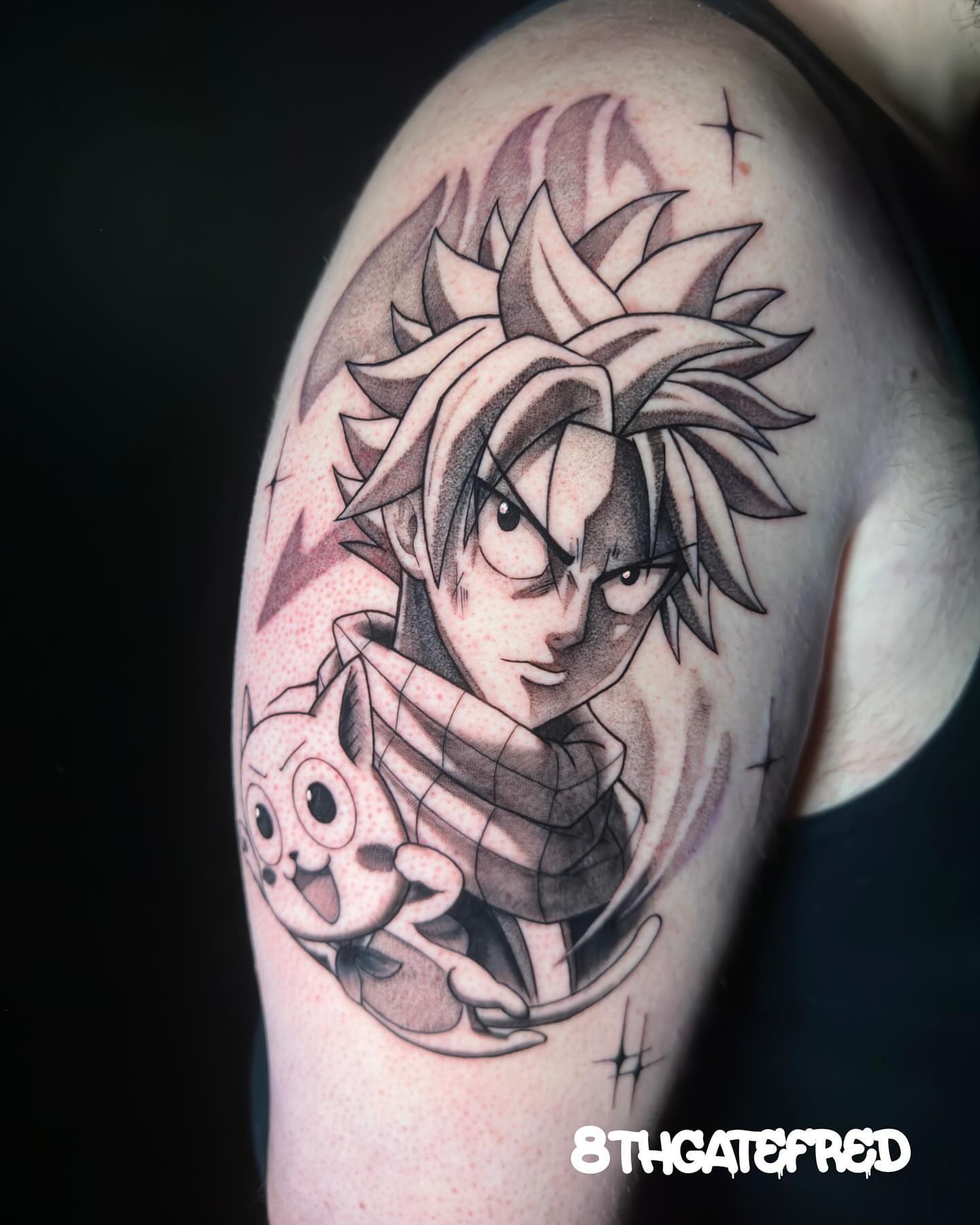 Goku and Bulma anime tattoo on the shoulder by Alfred