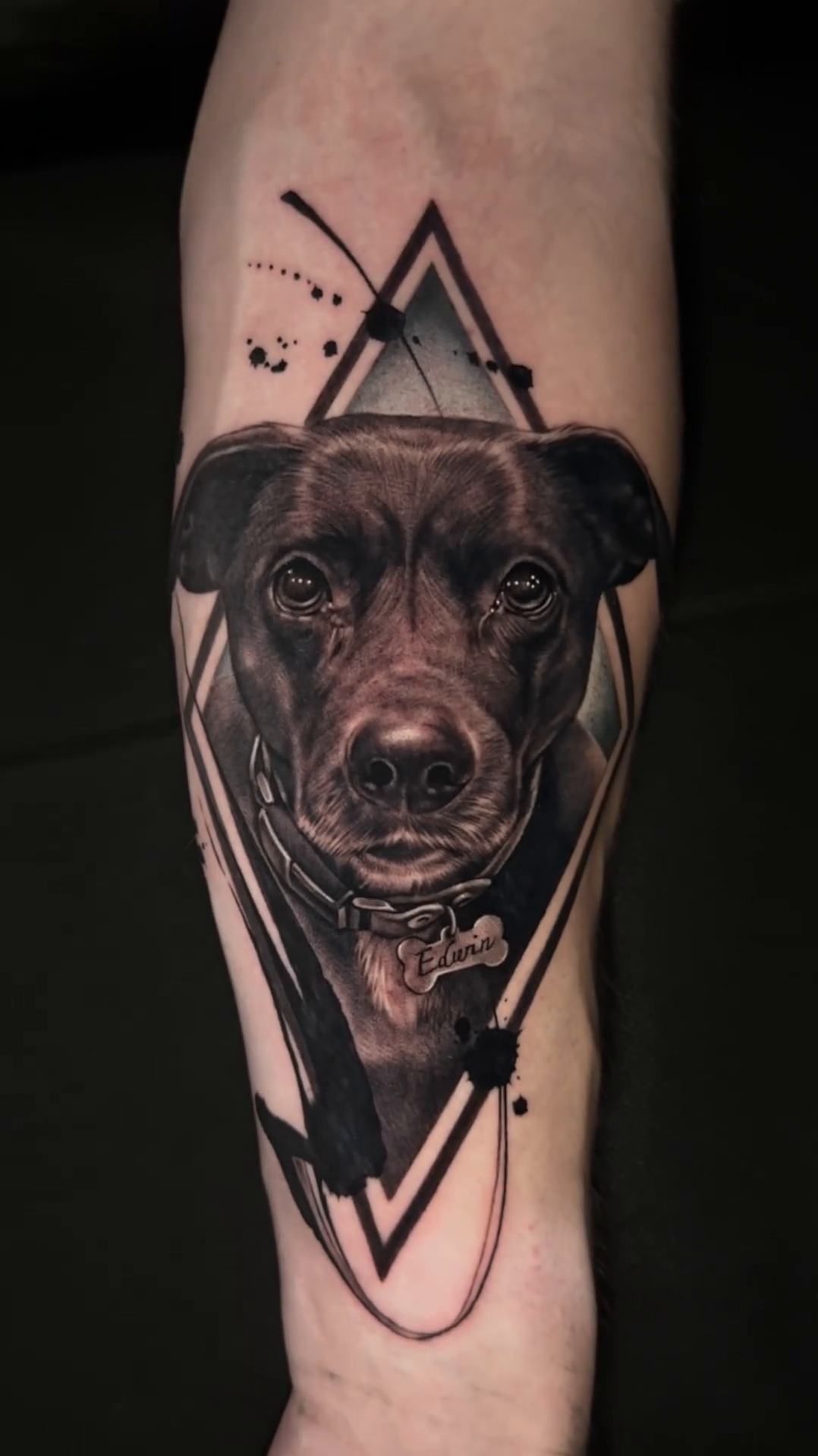 Dog portrait realism tattoo by Ana Reyes