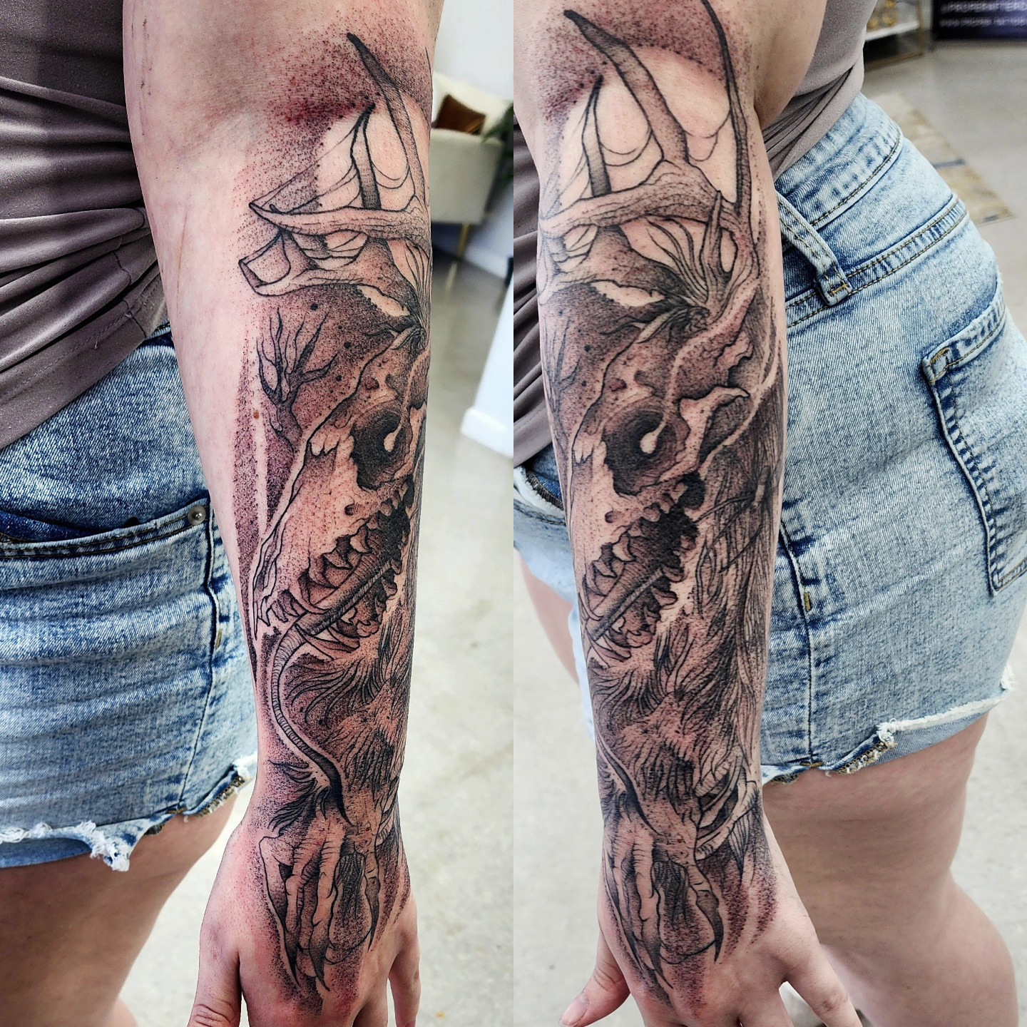 Dragon realism tattoo on the forearm by Diane Maya