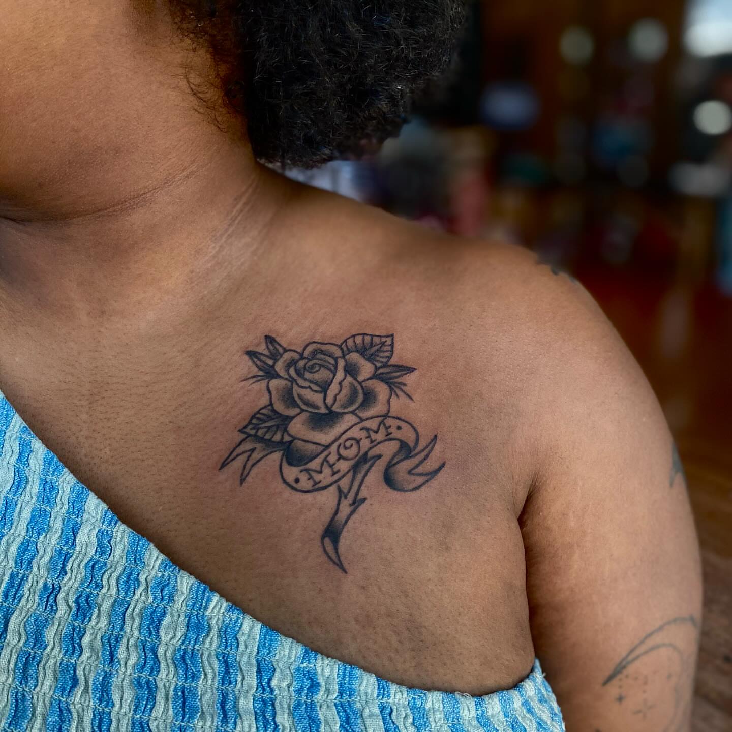 Rose black and grey tattoo on the shoulder by Maddy ⁂, Murfreesboro, Tennessee