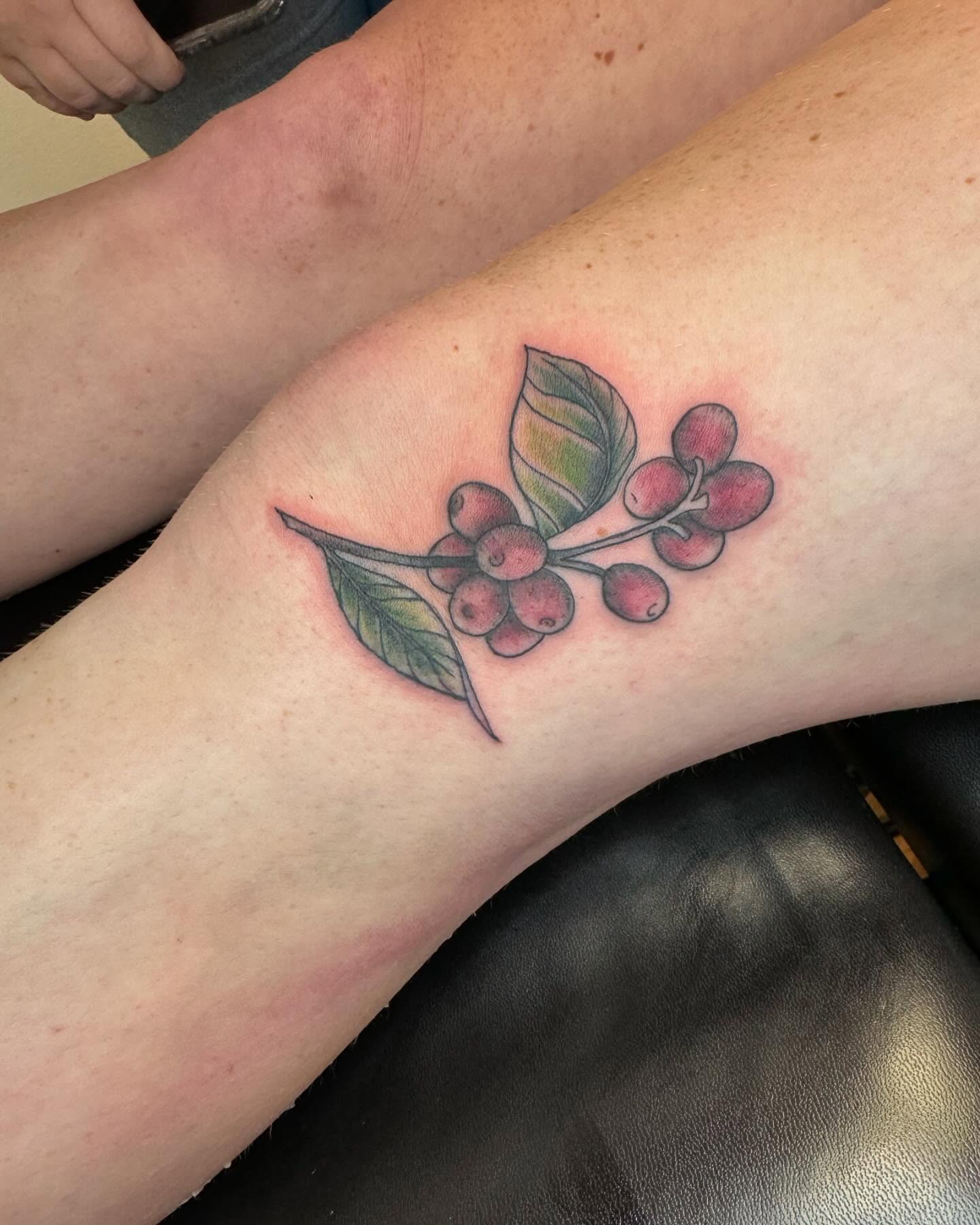 Coffee beans and leaves realism tattoo on the forearm by Breanna💉🔮, Dover, Delaware