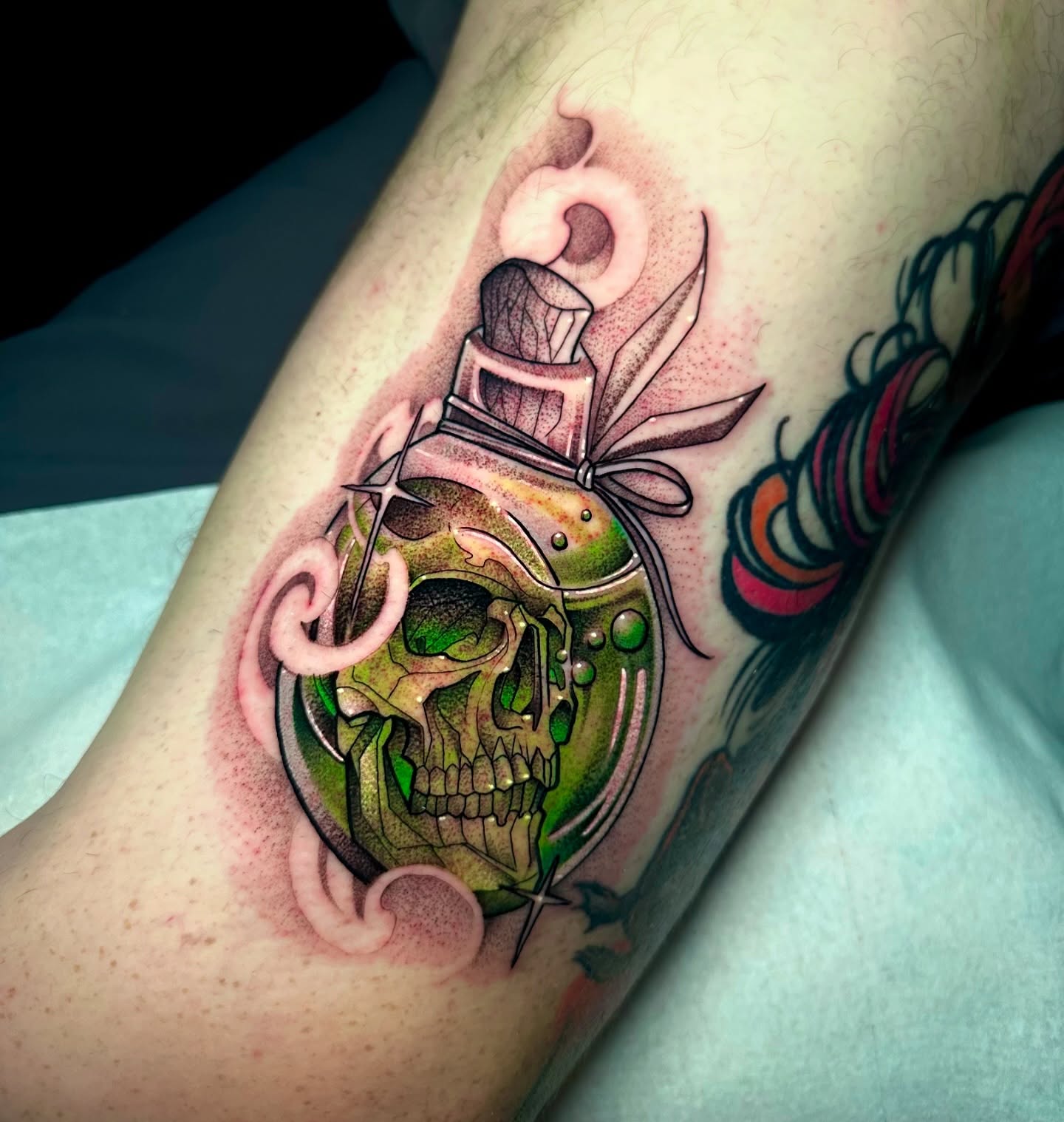 Skull with top hat realism tattoo on the forearm by Rawb