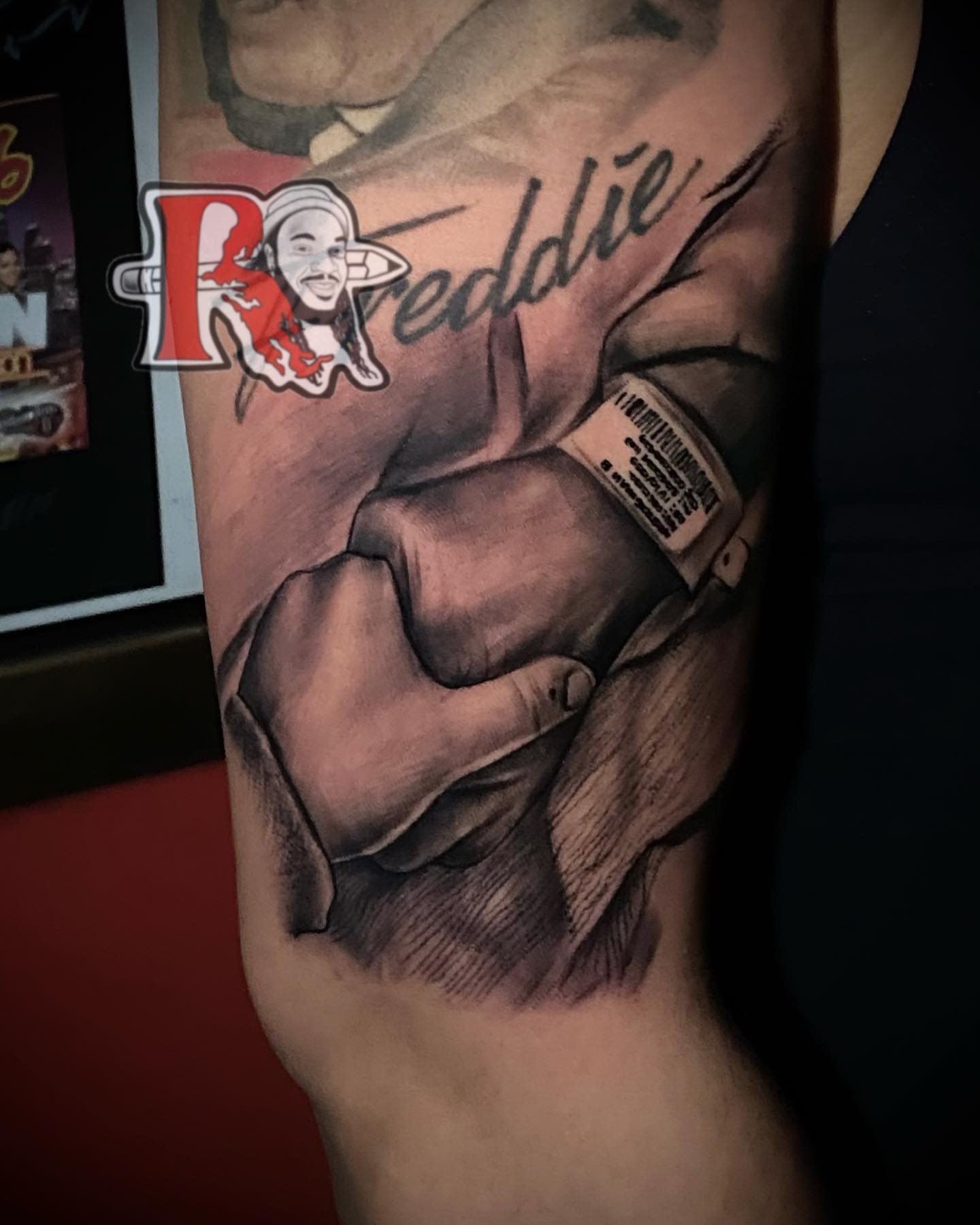 Boxing glove realism tattoo on the forearm by Chicago Tattoo Artist