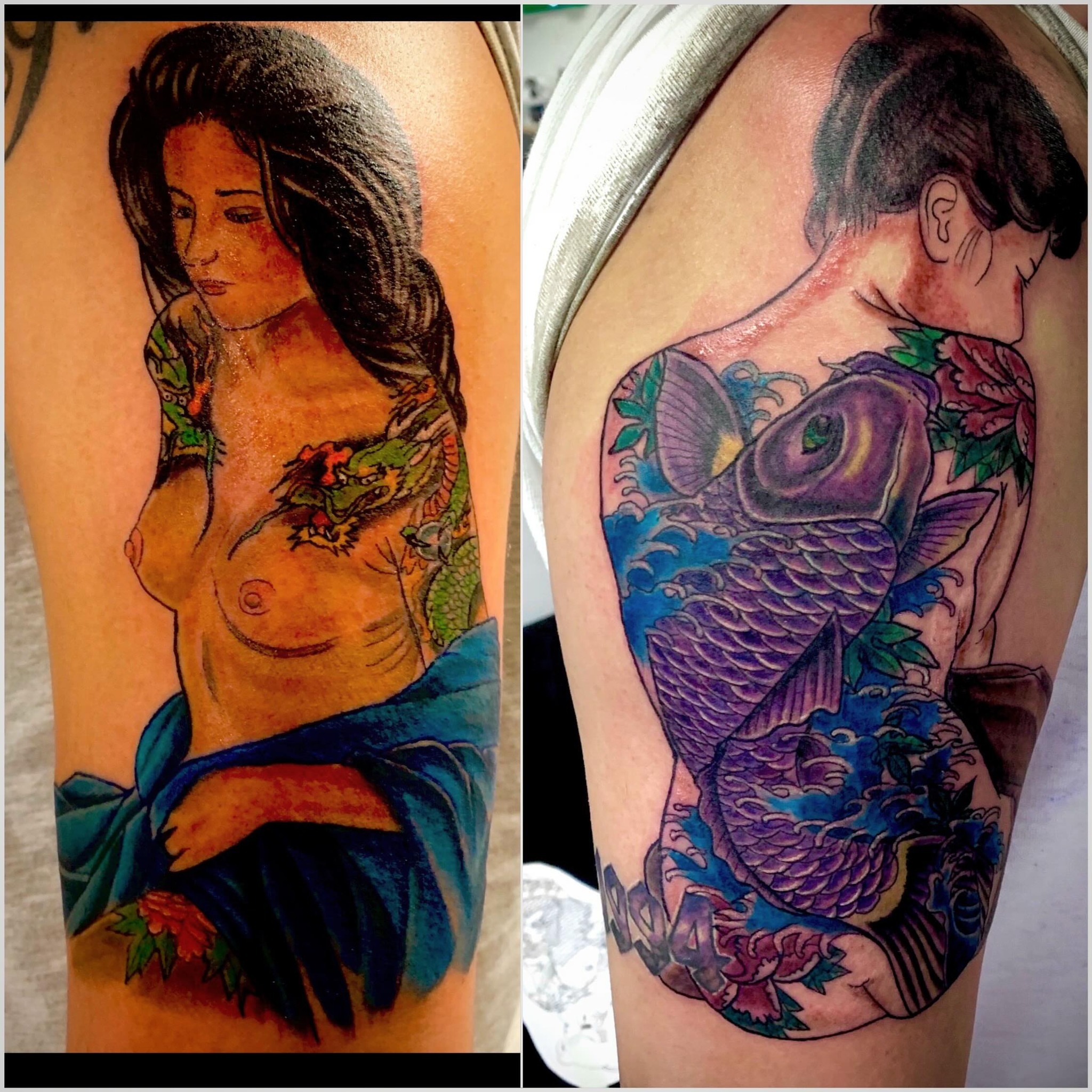 Mermaid American traditional tattoo on the upper arm by Bobby Glennon