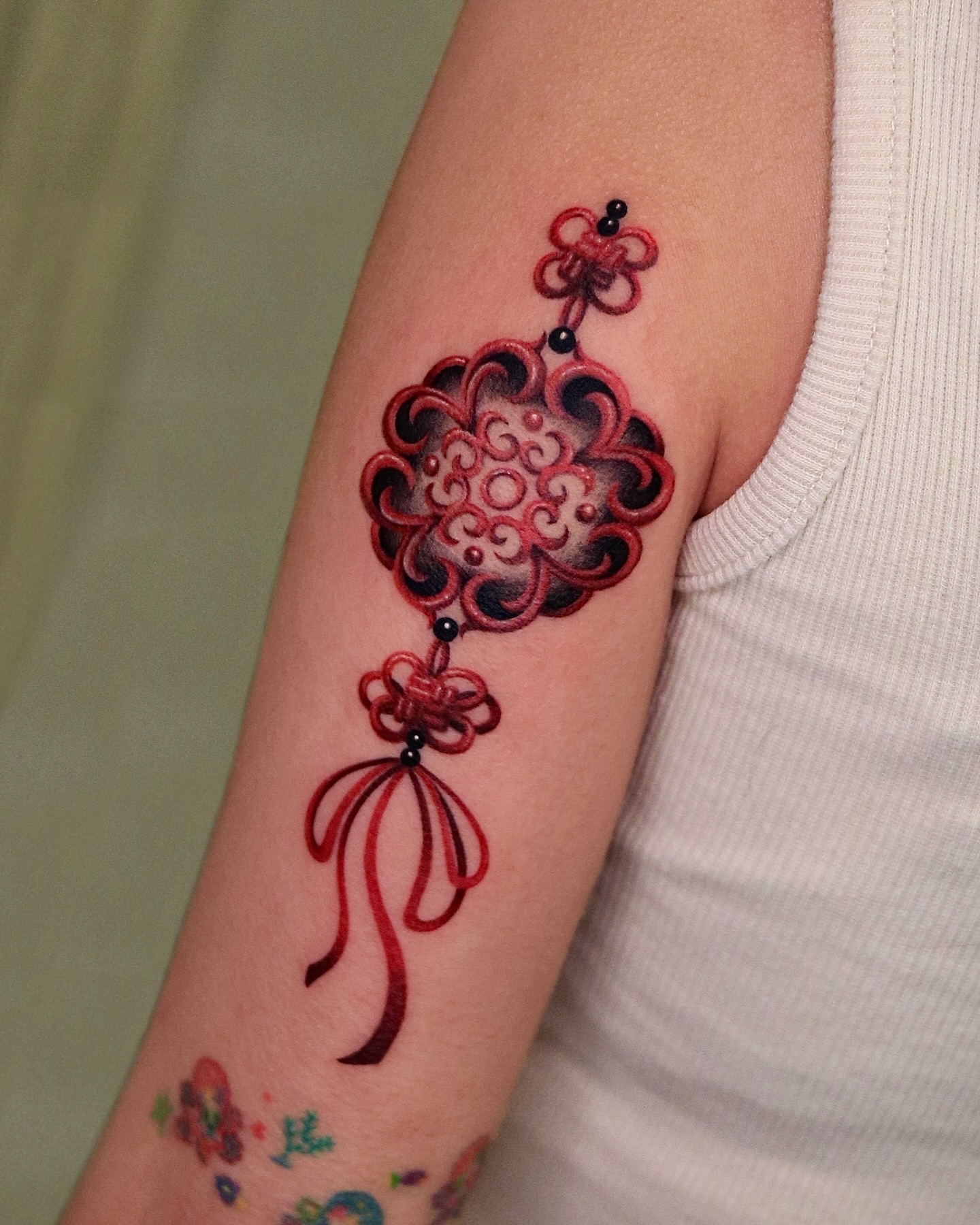 Chinese lantern dotwork tattoo on the forearm by Seoul tattoo