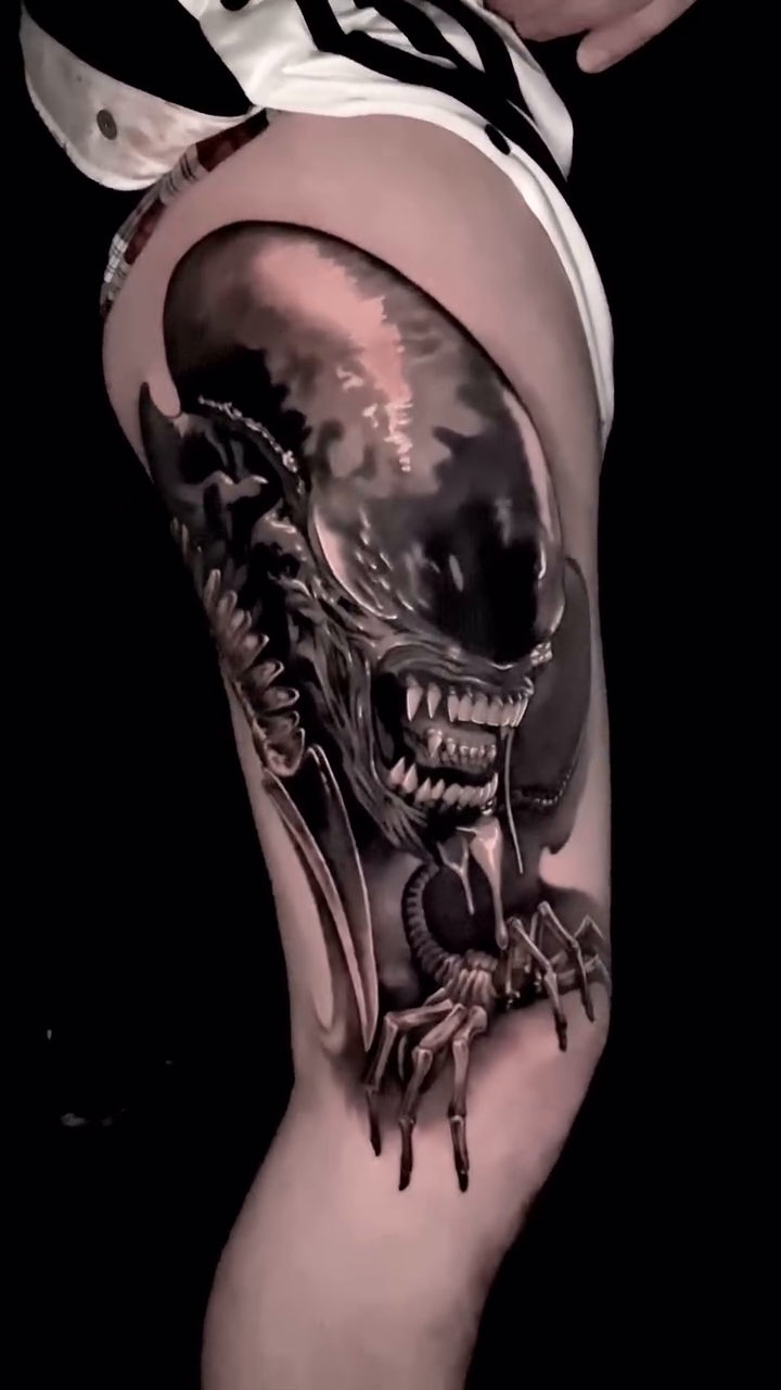 Xenomorph alien realism tattoo by Sean Flood