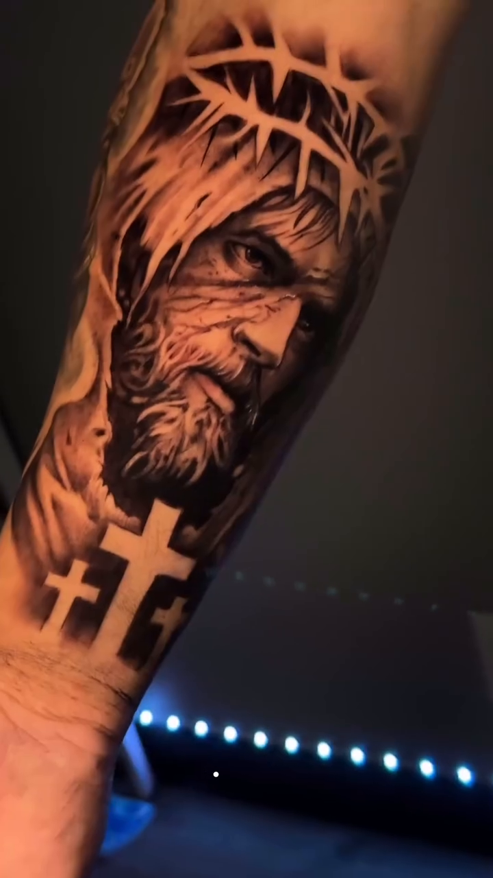 Jesus Christ realism tattoo by Isiah Hall, Whittier, California