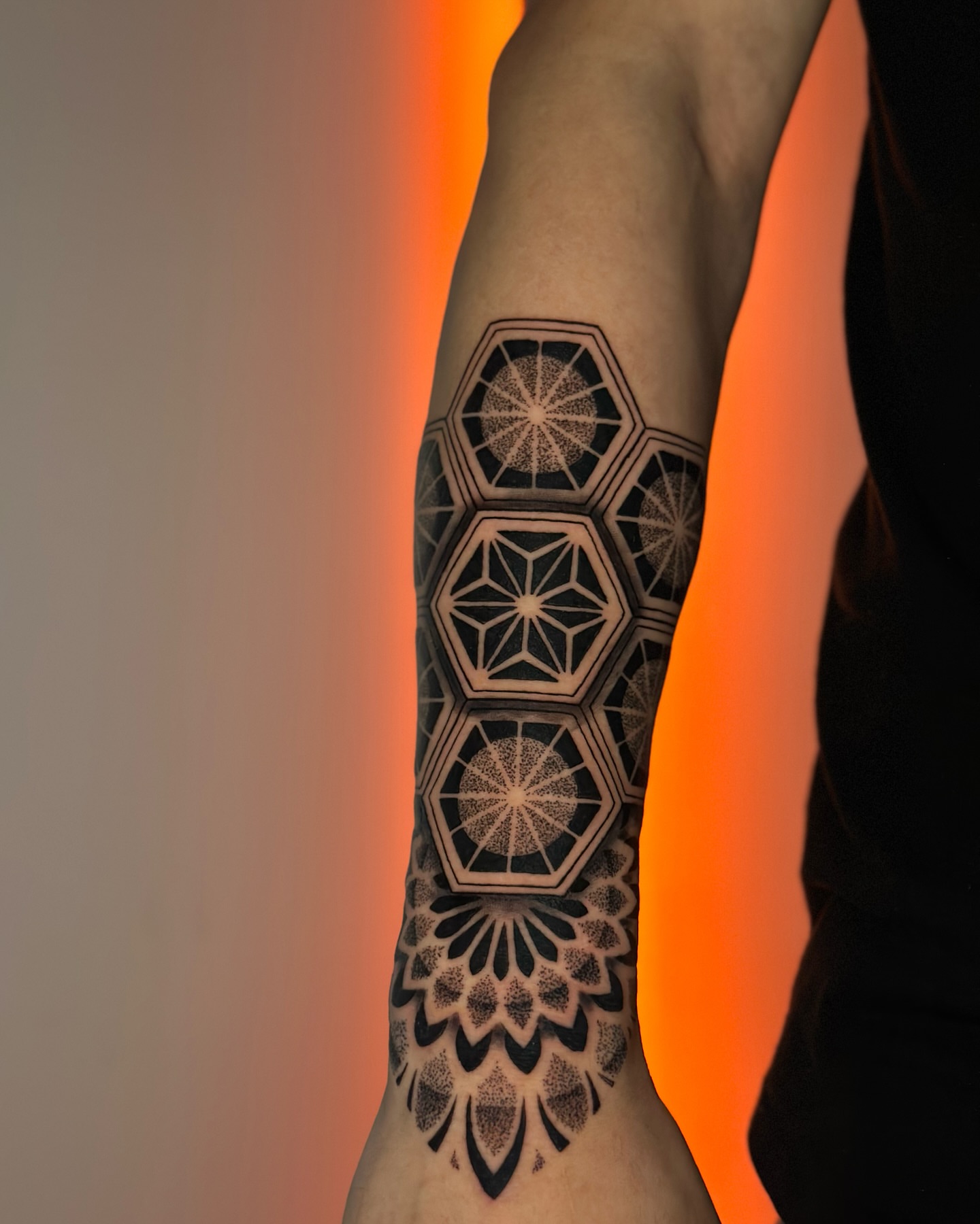 Tattoo by @romanostattoo — dotwork, geometric