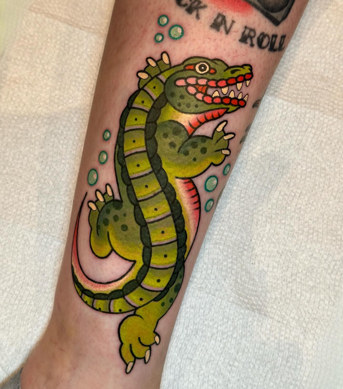 Alligator American traditional tattoo on the forearm by π»πππππ πΉπππ