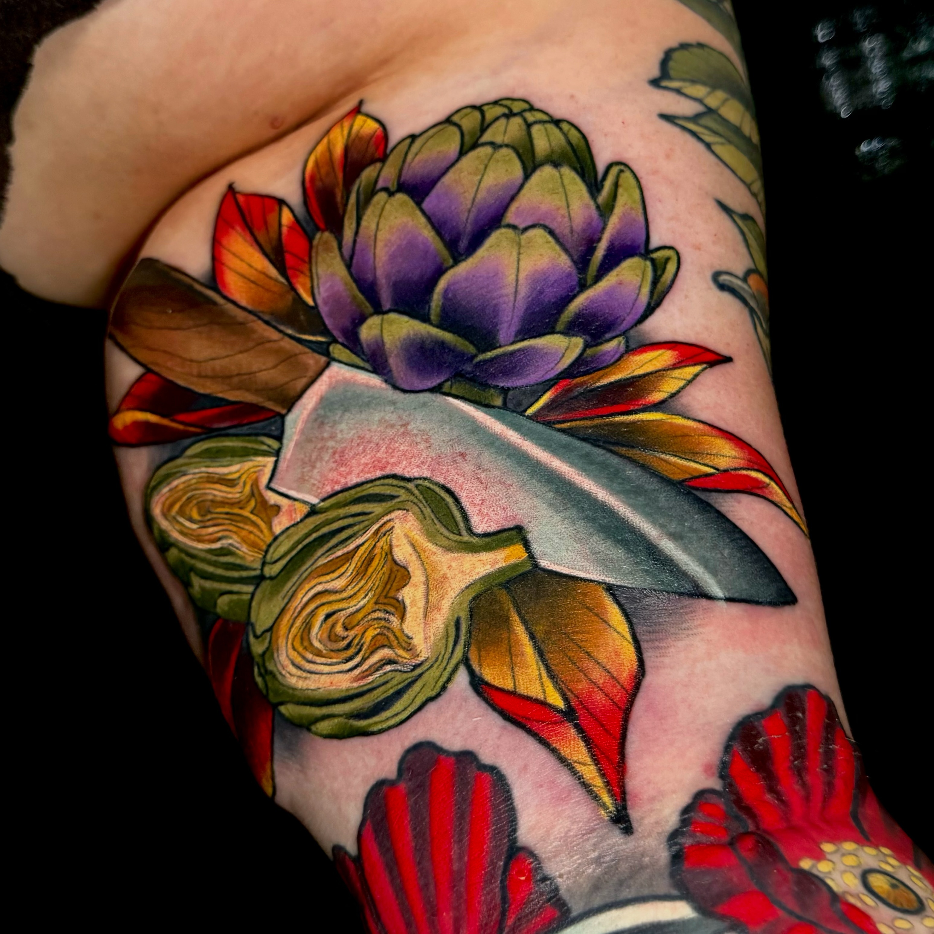 Artichoke American traditional tattoo on the forearm by Sweets, Nashville, Tennessee
