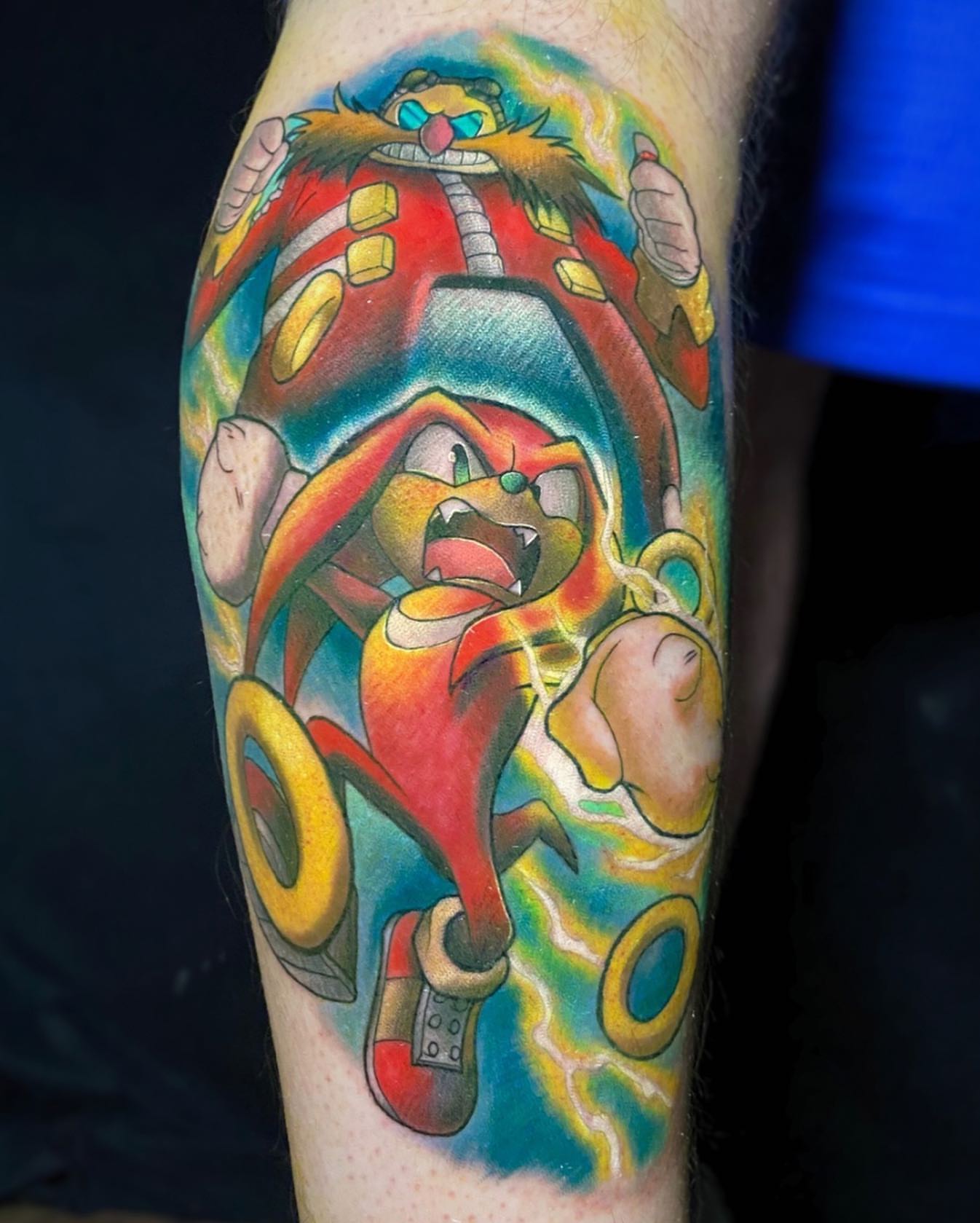 Knuckles the Echidna American traditional tattoo on the forearm by Brian Overholt