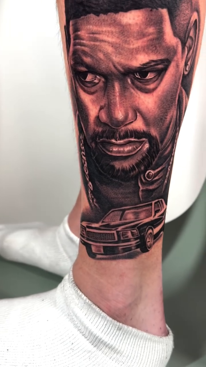 Man and car realism tattoo by Andrew Wine🍷Tattoo