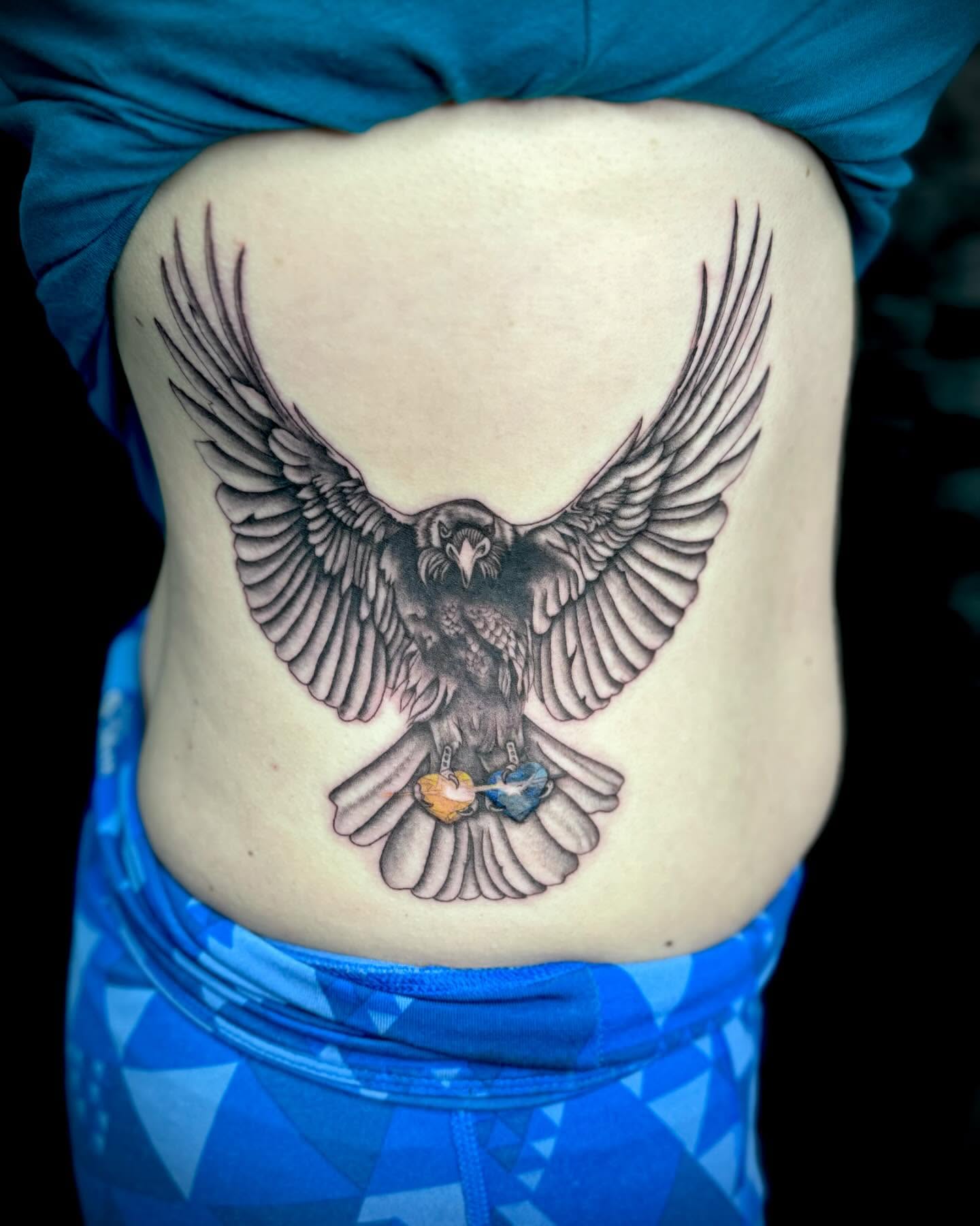 Eagle black and grey tattoo on the torso by oh hey, robin.