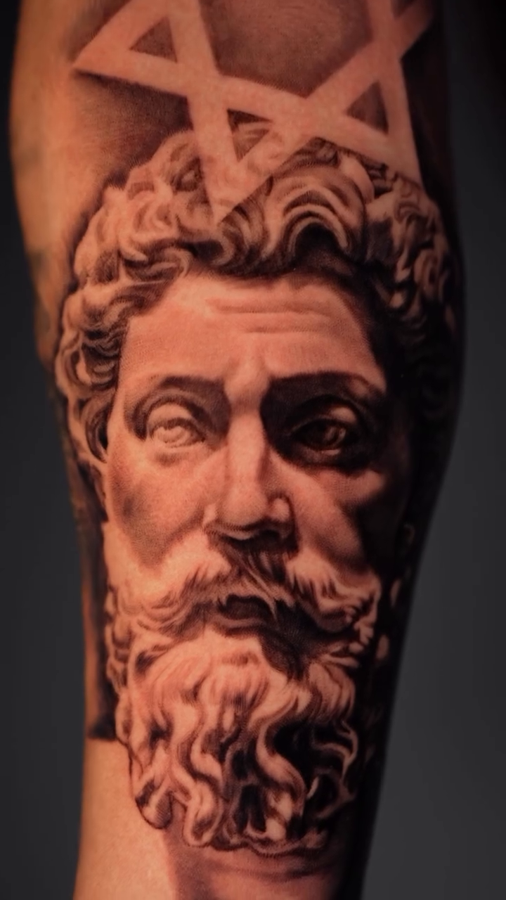 Bust of Marcus Aurelius realism tattoo by Giona Starace