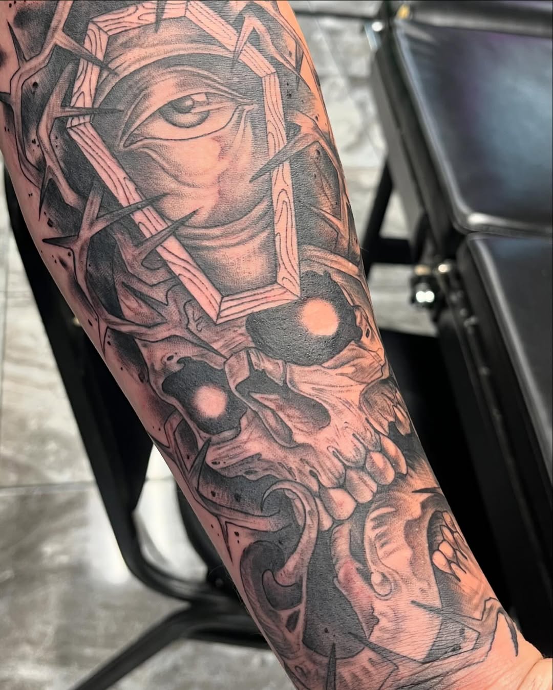 Tattoo by @jordanmtattoo — black_and_grey, realism