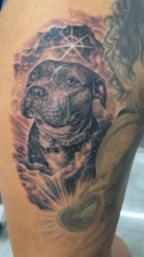 Dog portrait realism tattoo by James Moyer