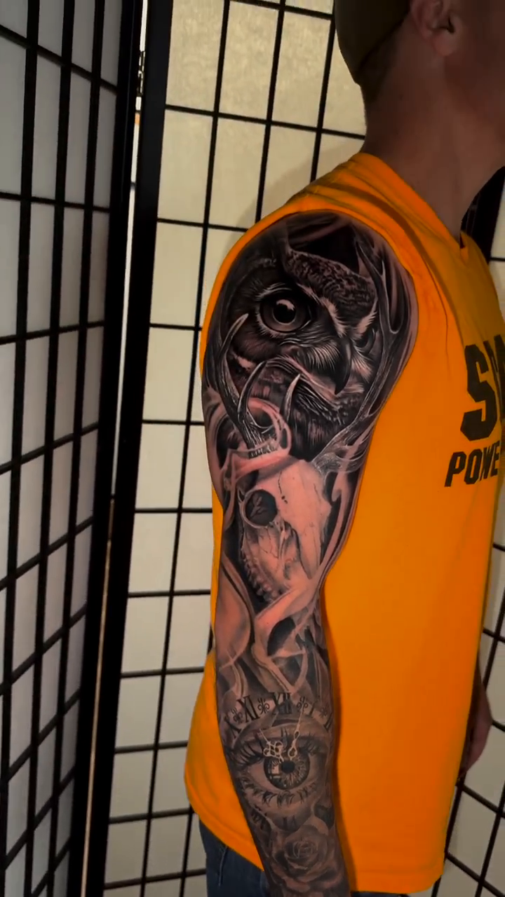 Skull and mechanical parts dark realism tattoo by Flamure Islami