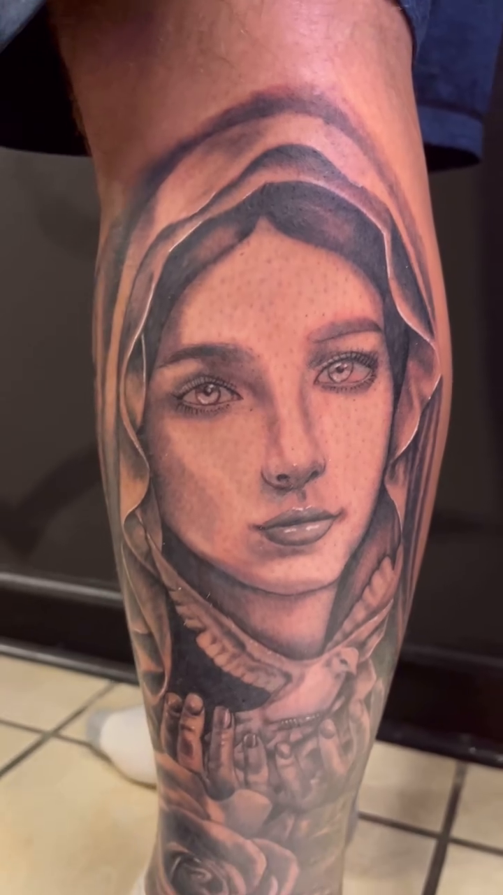Woman and dove realism tattoo by Look
