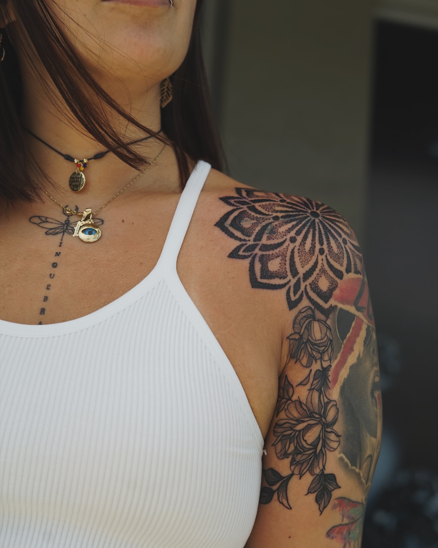 Mandala dotwork tattoo on the shoulder by Katherin Plaza