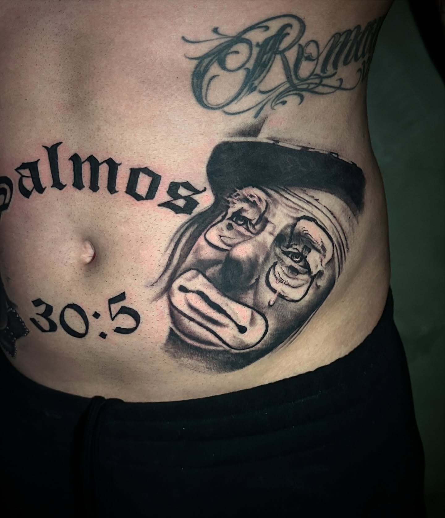 Old man black and grey tattoo on the torso by Tattoo Artist - the Goat