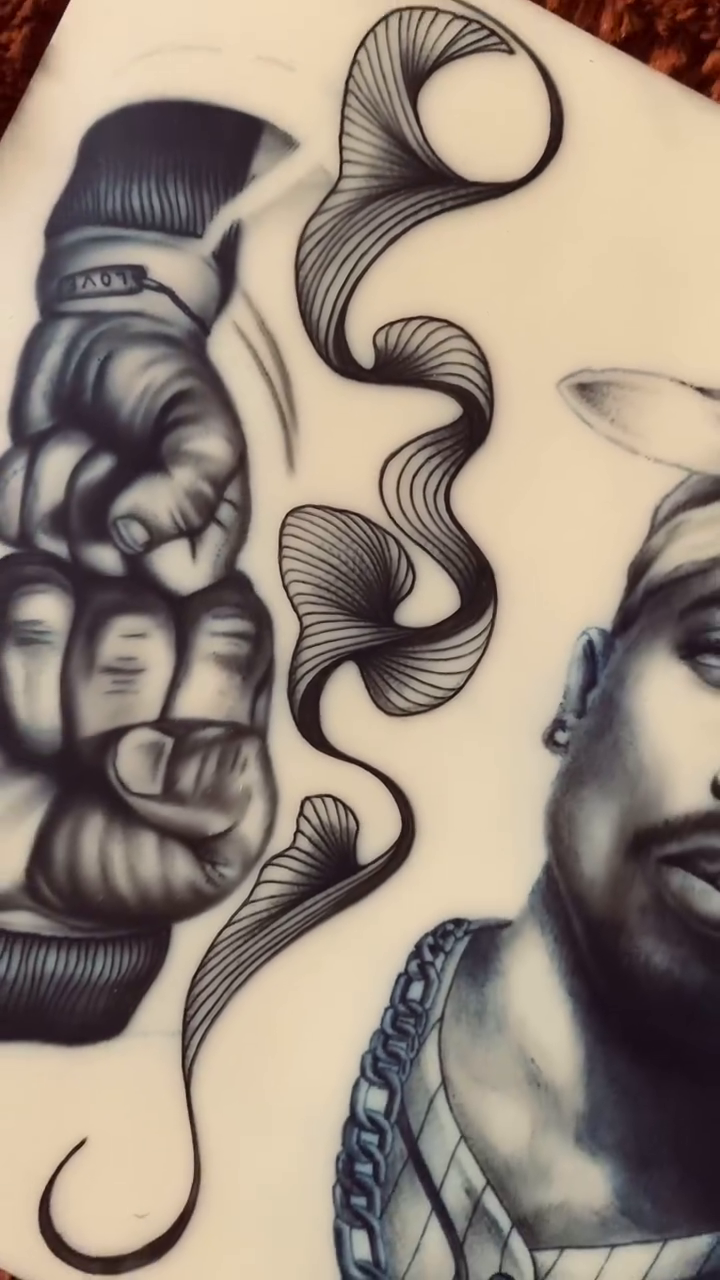 Portrait of Tupac Shakur realism tattoo by Tiffany