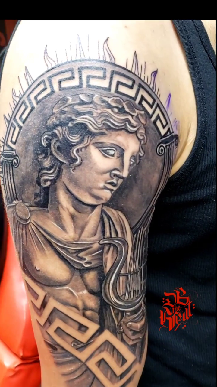 Greek statue realism tattoo by Dannie Blythewood
