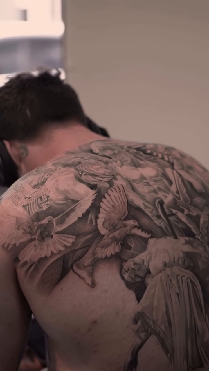 Angel with birds realism tattoo by sacramento tattoo CA