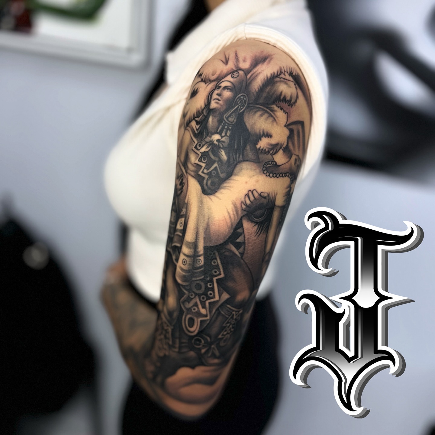 Ancient warrior realism tattoo on the forearm by Joseph Alvarado