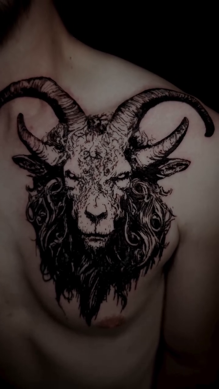 Goat head realism tattoo by Bwk Dark Art