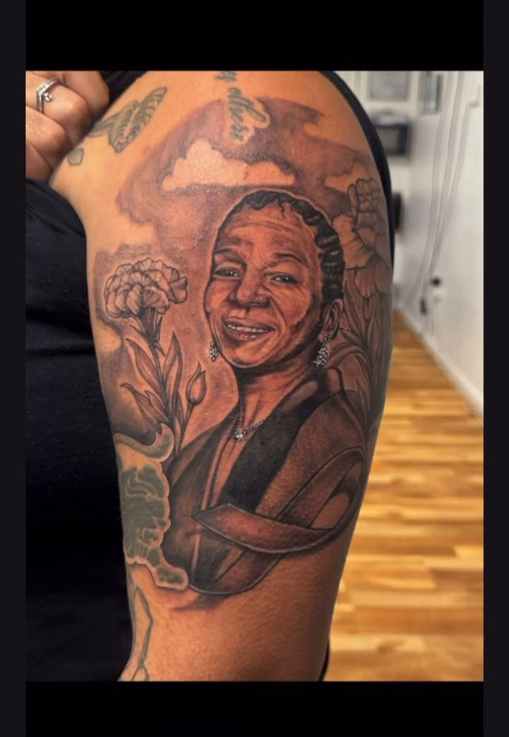 Portrait of a woman realism tattoo by Eldaddy