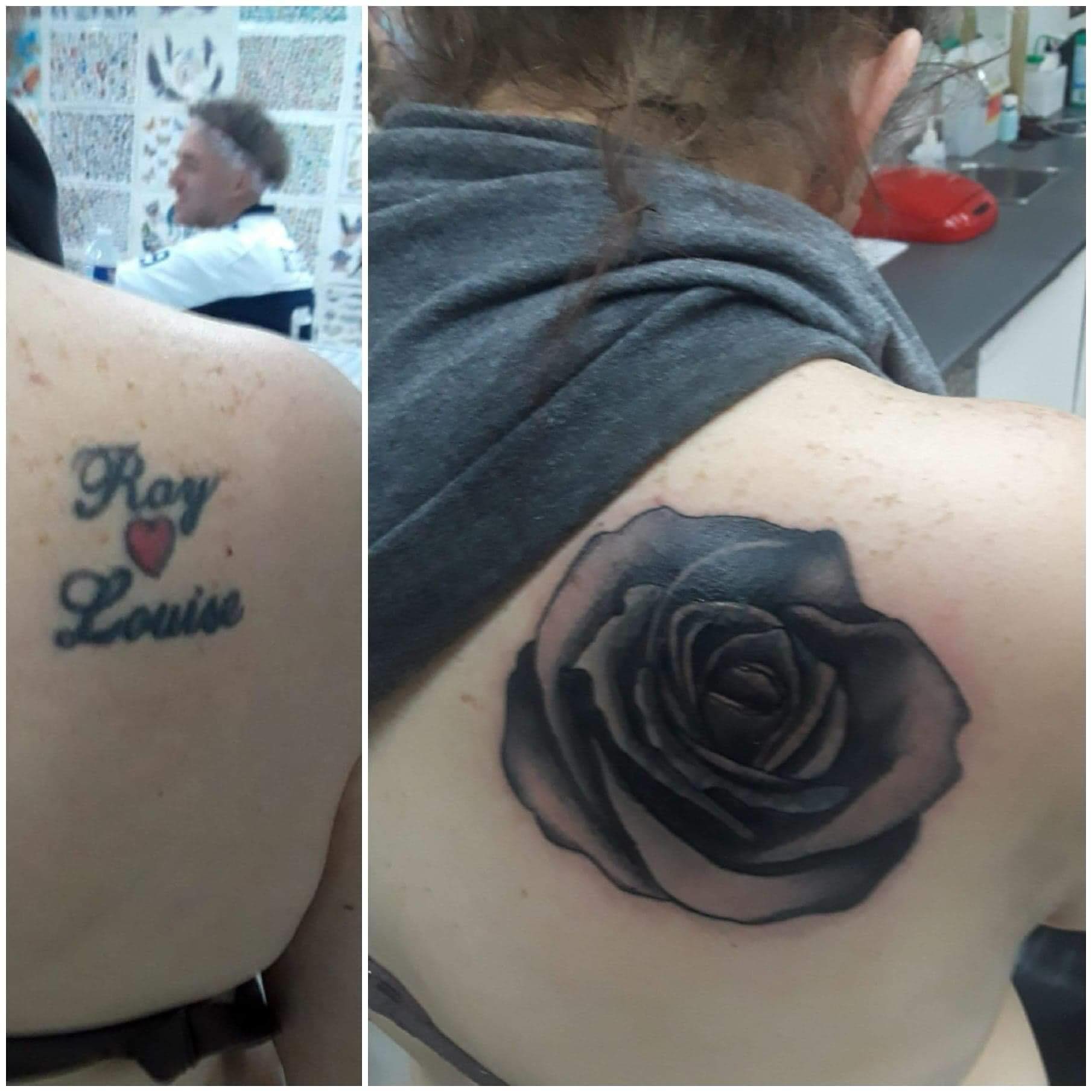 Rose realism tattoo on the back by Gabriel Lawton